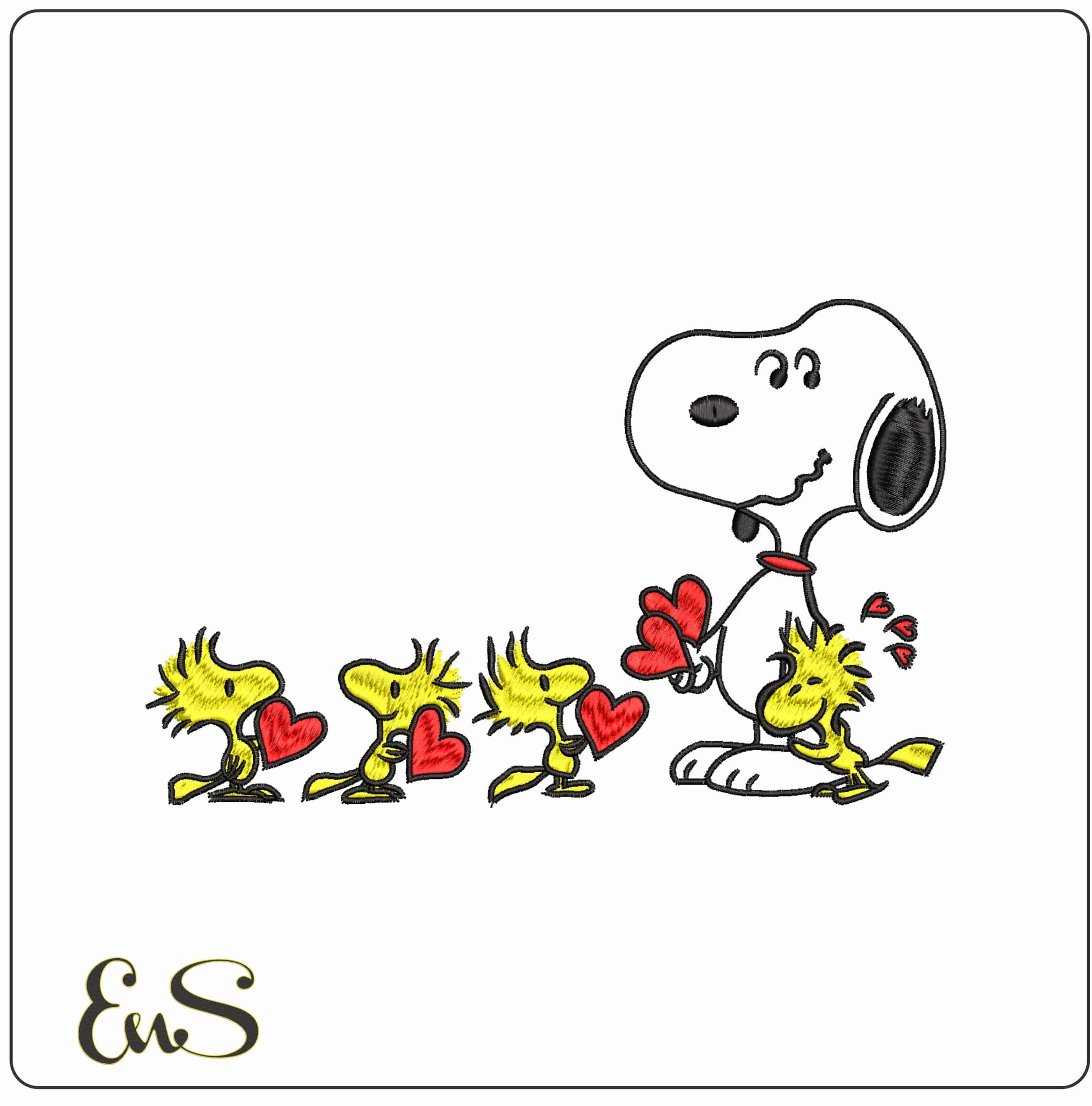 Snoopy and Woodstocks Love- Elegant embroidery design file - instant download
