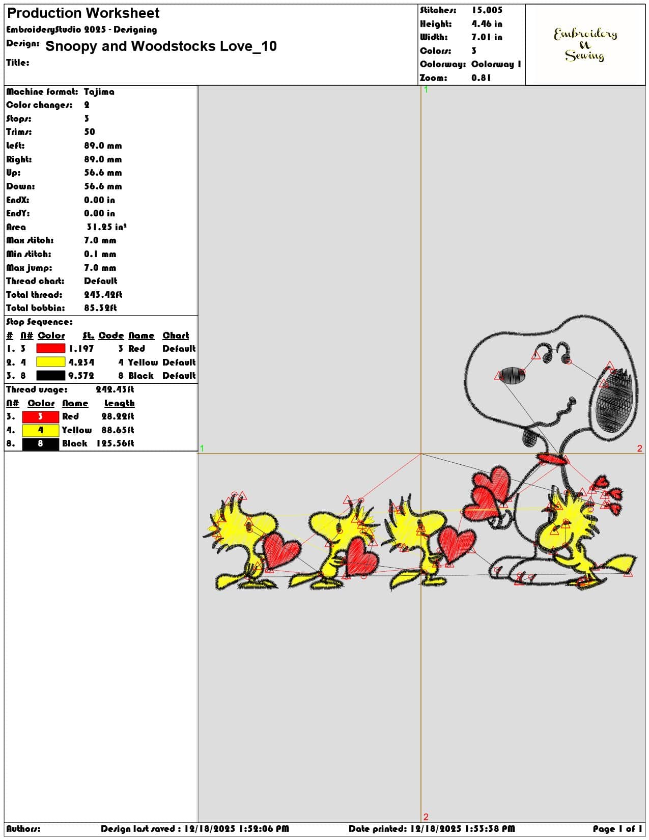 Snoopy and Woodstocks Love- Elegant embroidery design file - instant download — view 3