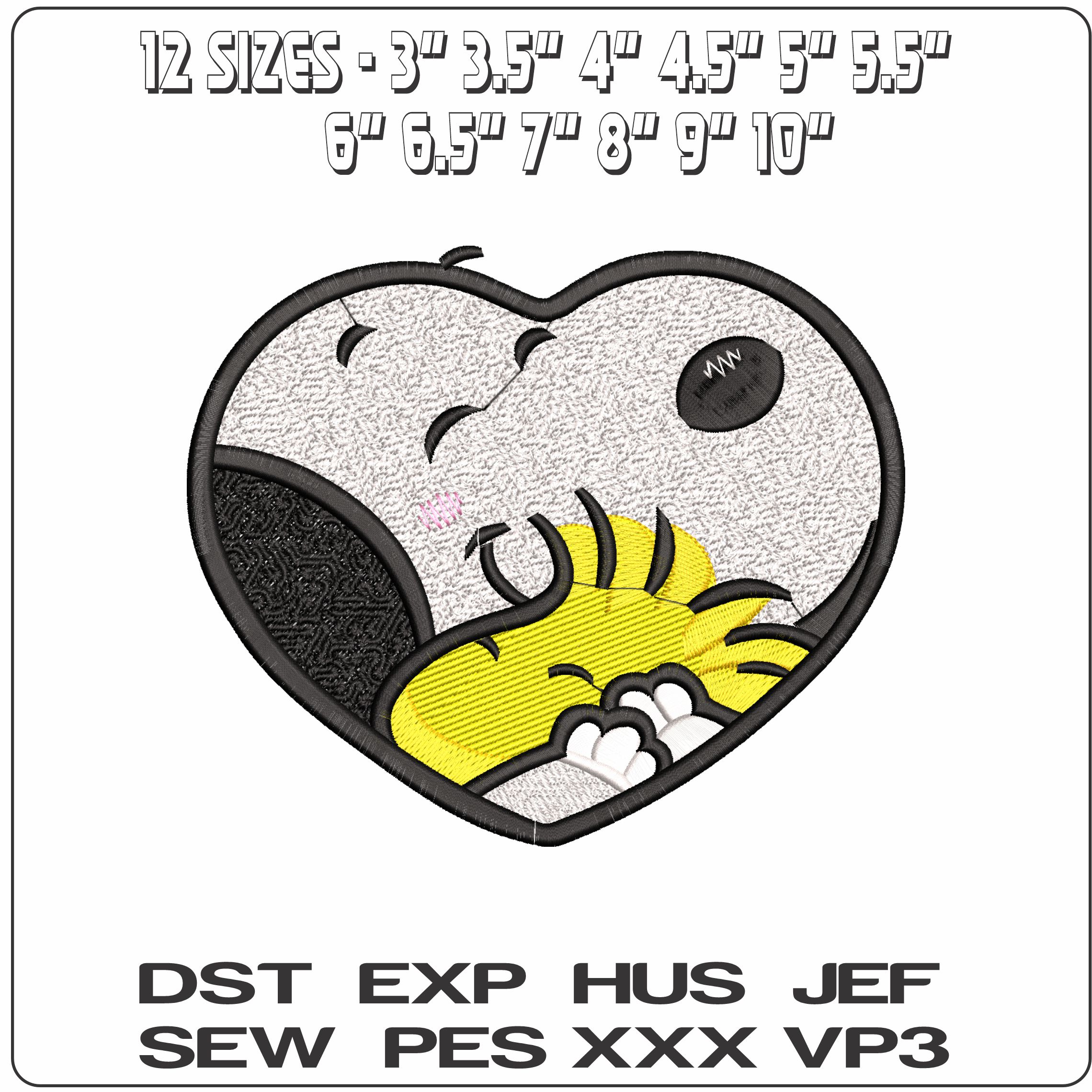 Snoopy cuddle Woodstock in Heart- Elegant embroidery design file - instant download — view 2