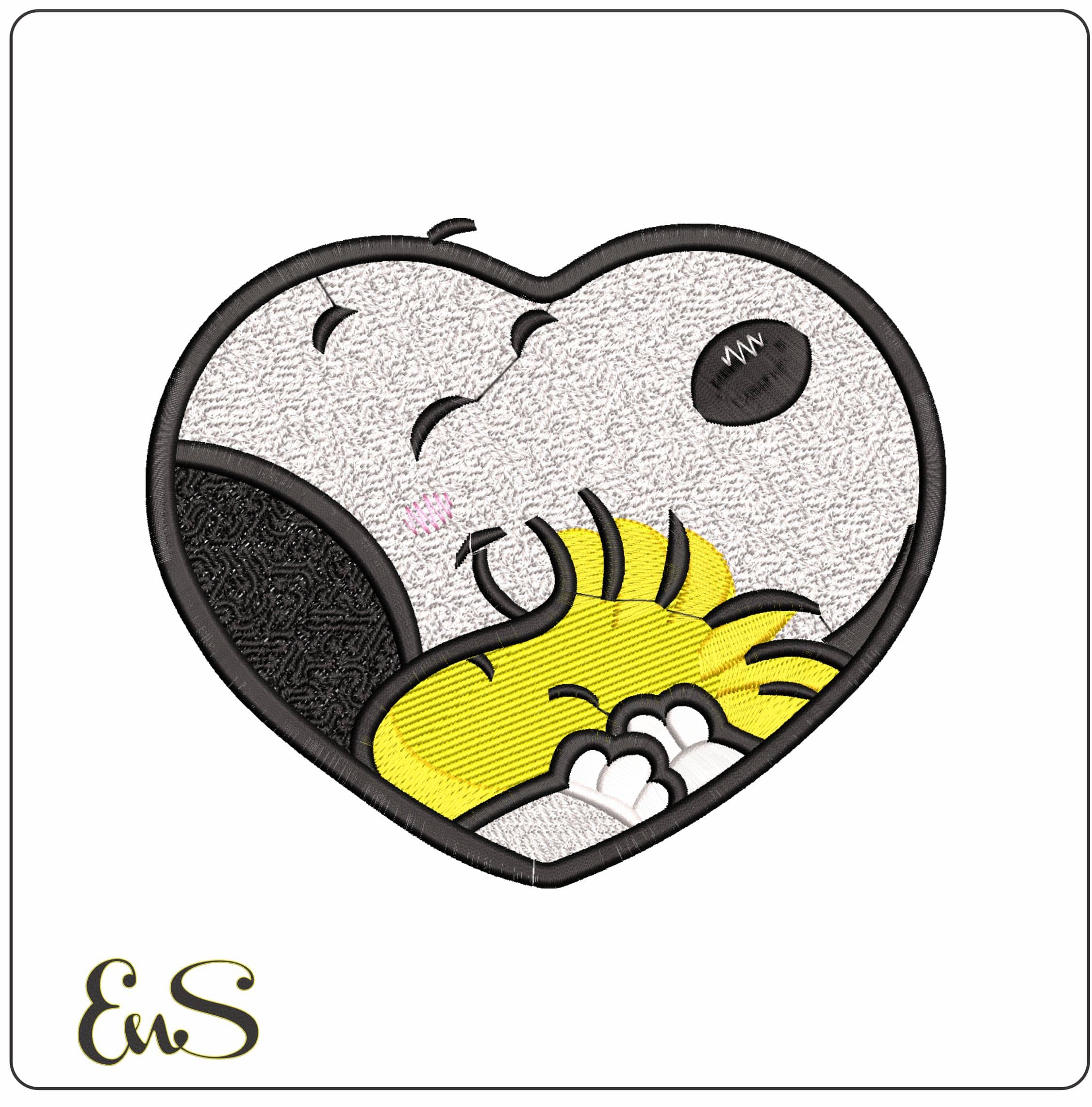 Snoopy cuddle Woodstock in Heart- Elegant embroidery design file - instant download