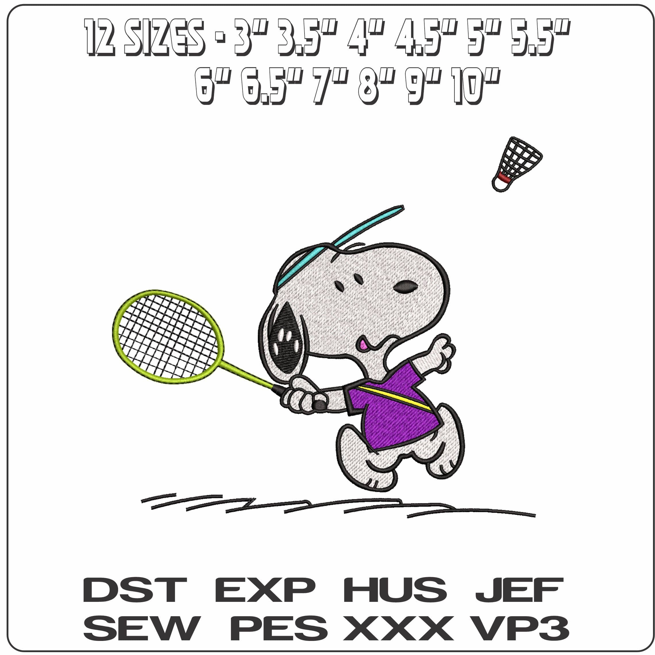 Snoopy playing Badminiton- Elegant embroidery design file - instant download — view 2