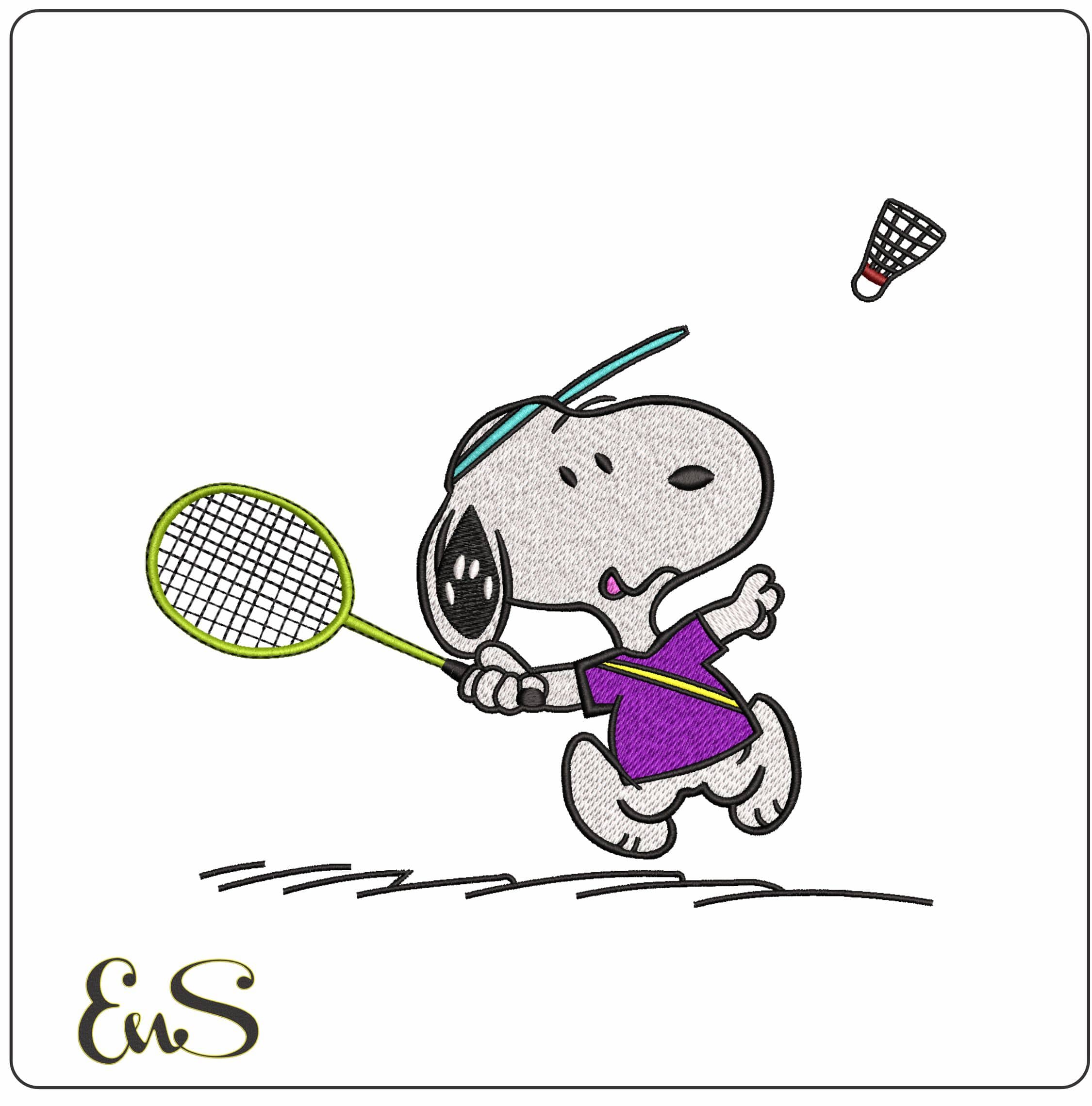 Snoopy playing Badminiton- Elegant embroidery design file - instant download