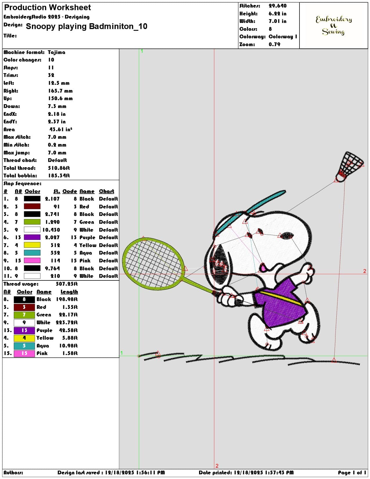 Snoopy playing Badminiton- Elegant embroidery design file - instant download — view 3
