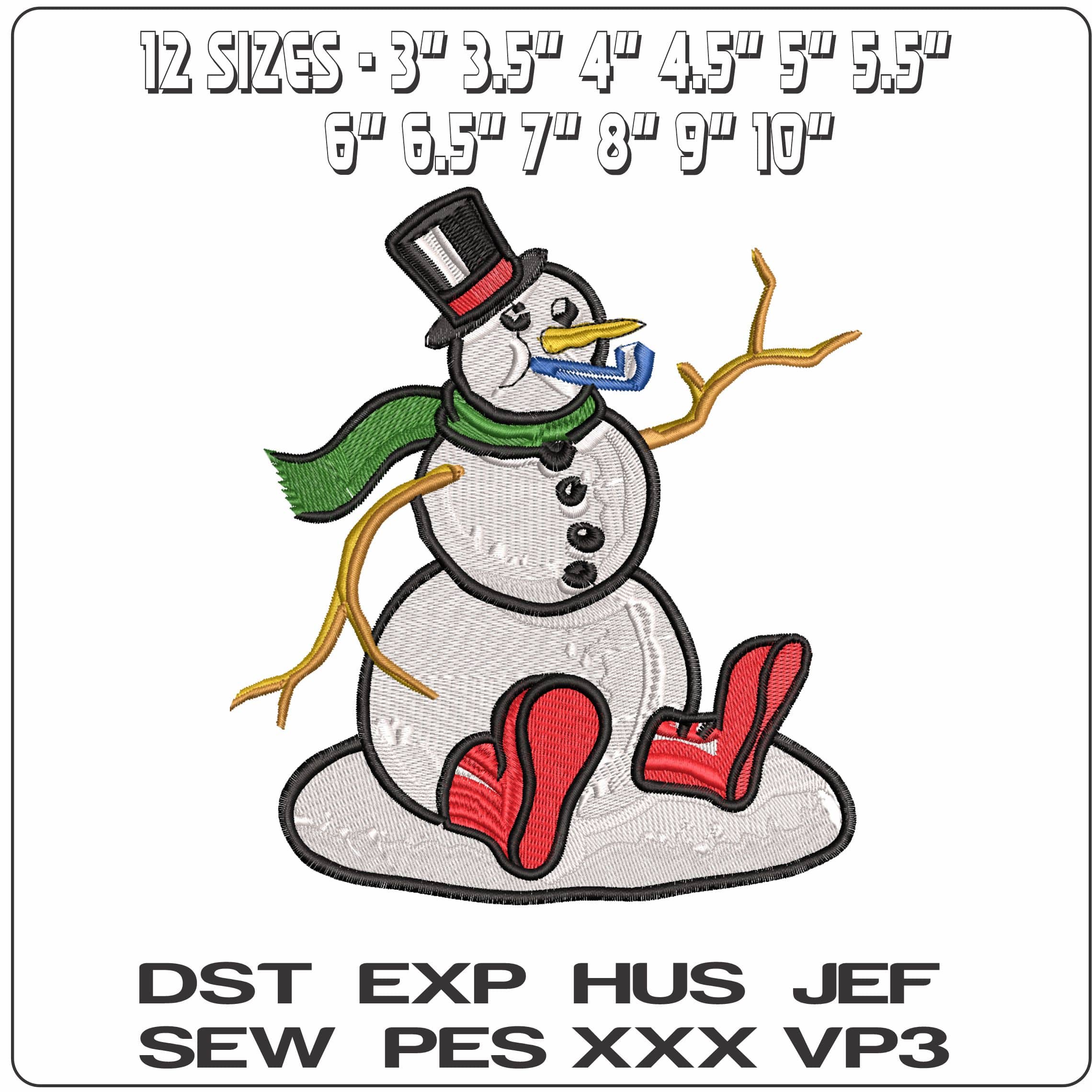 Snowman sitting down- Elegant embroidery design file - instant download — view 2