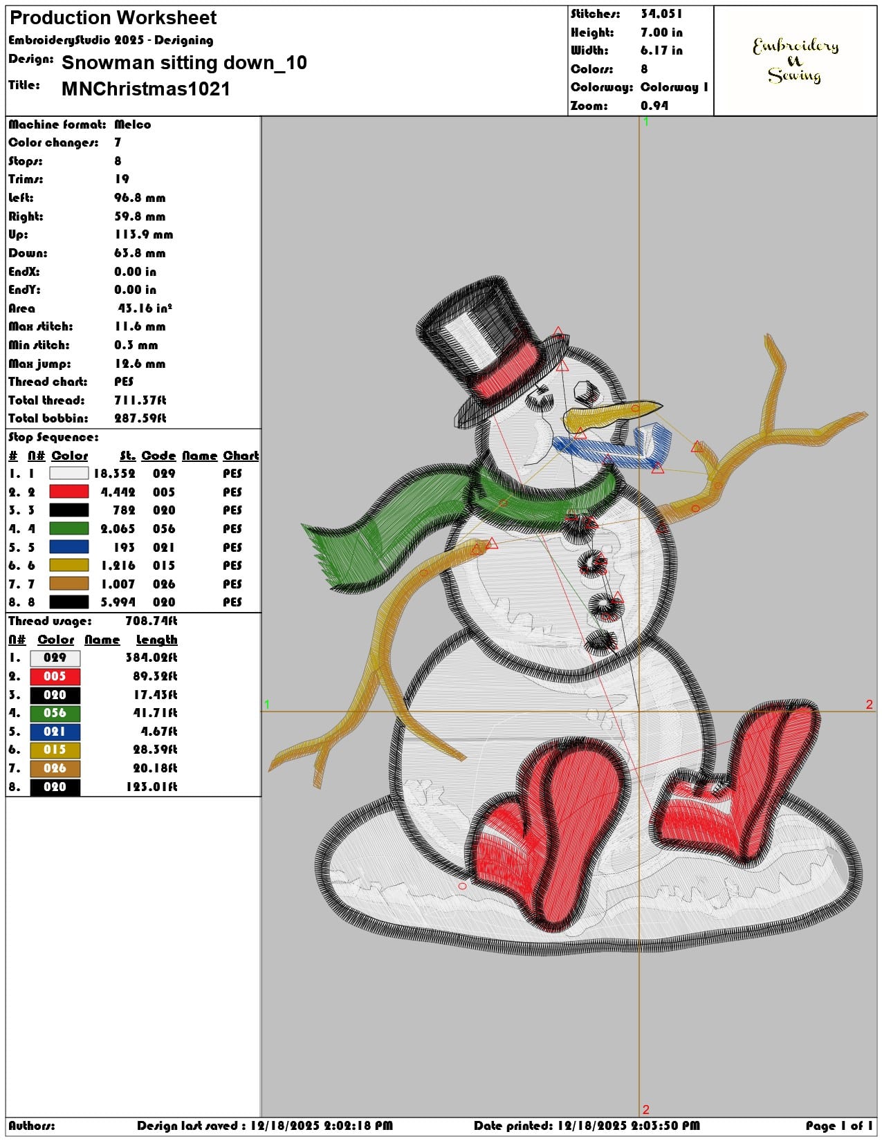Snowman sitting down- Elegant embroidery design file - instant download — view 3