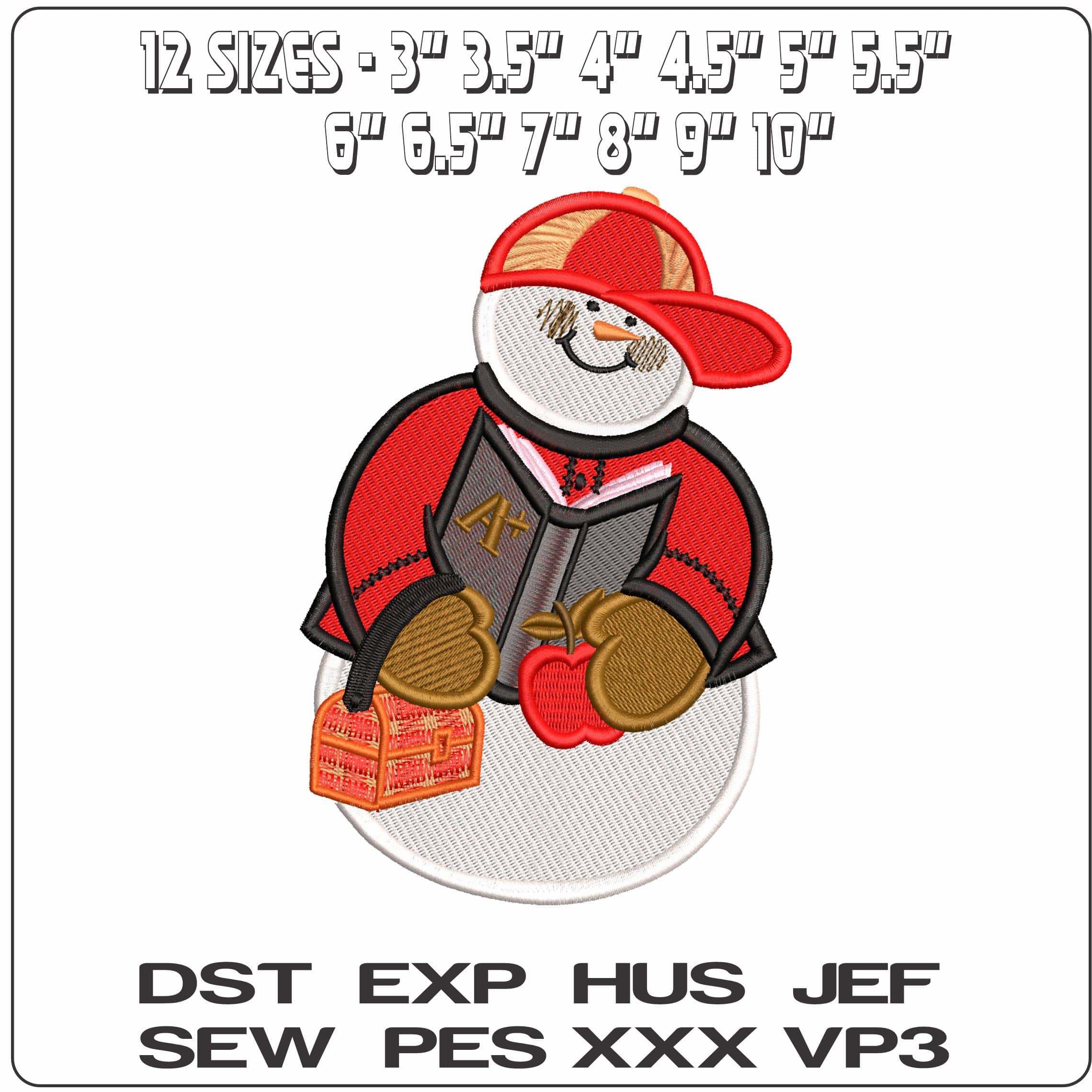 Snowman with Baseball cap- Elegant embroidery design file - instant download — view 2