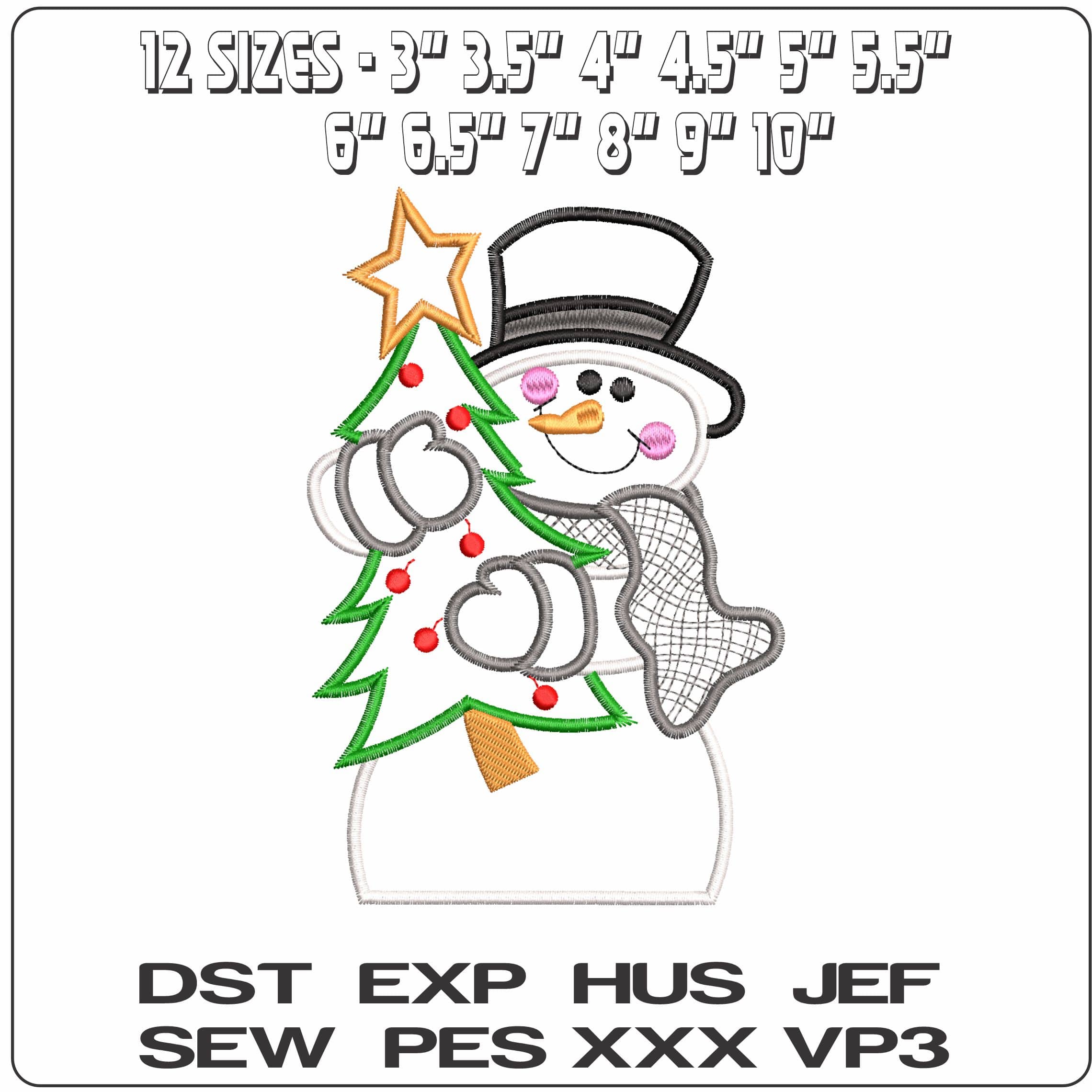 Snowman with Christmas tree Outline- Elegant embroidery design file - instant download — view 2