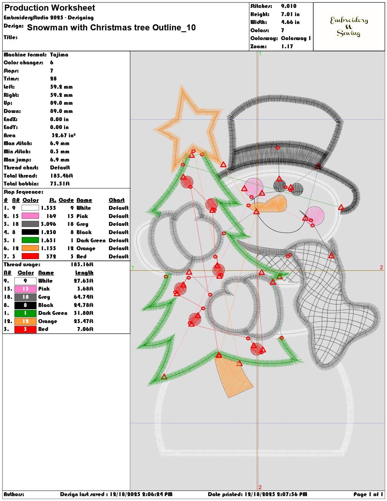 Snowman with Christmas tree Outline- Elegant embroidery design file - instant download — view 3