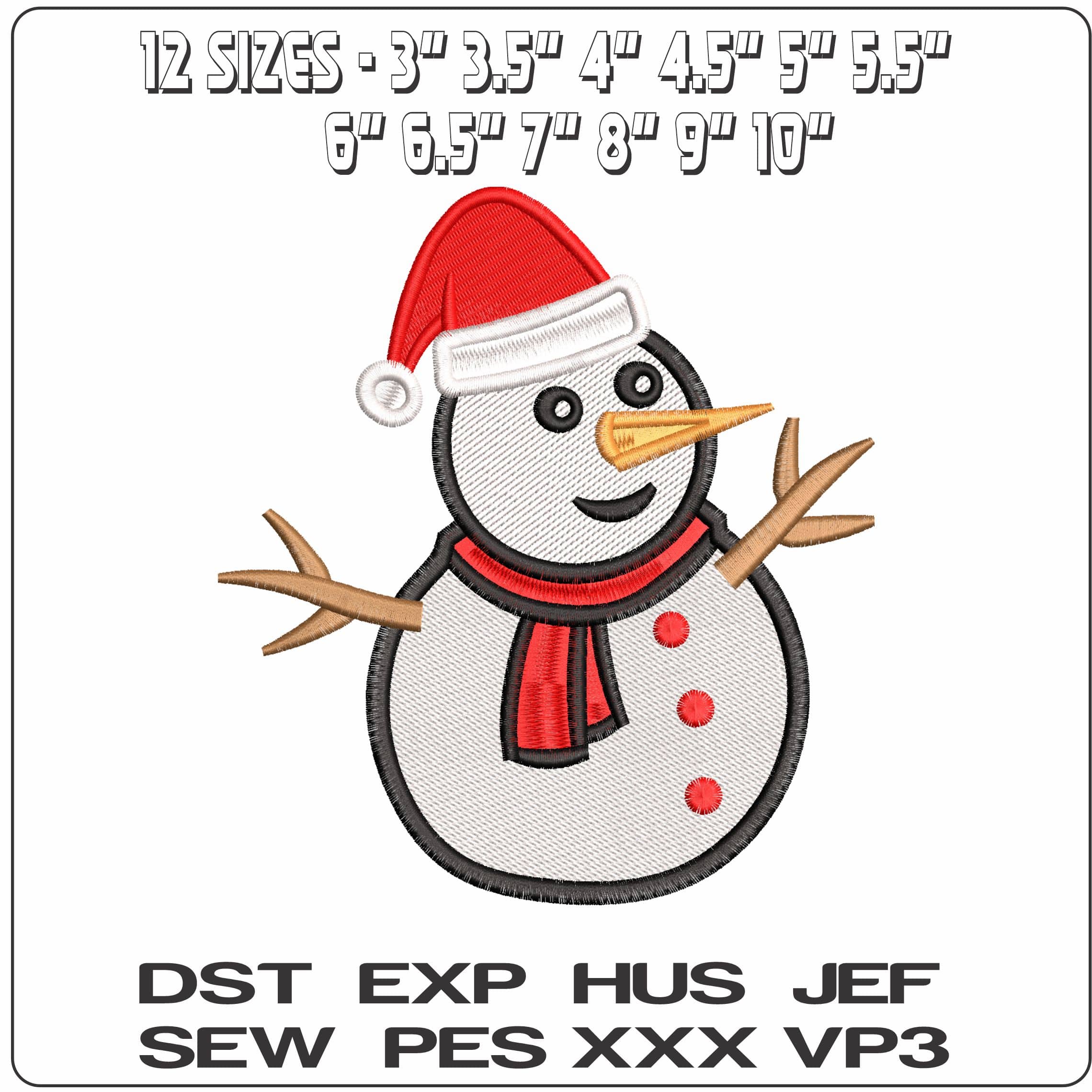 Snowman with Santa Hat- Elegant embroidery design file - instant download — view 2