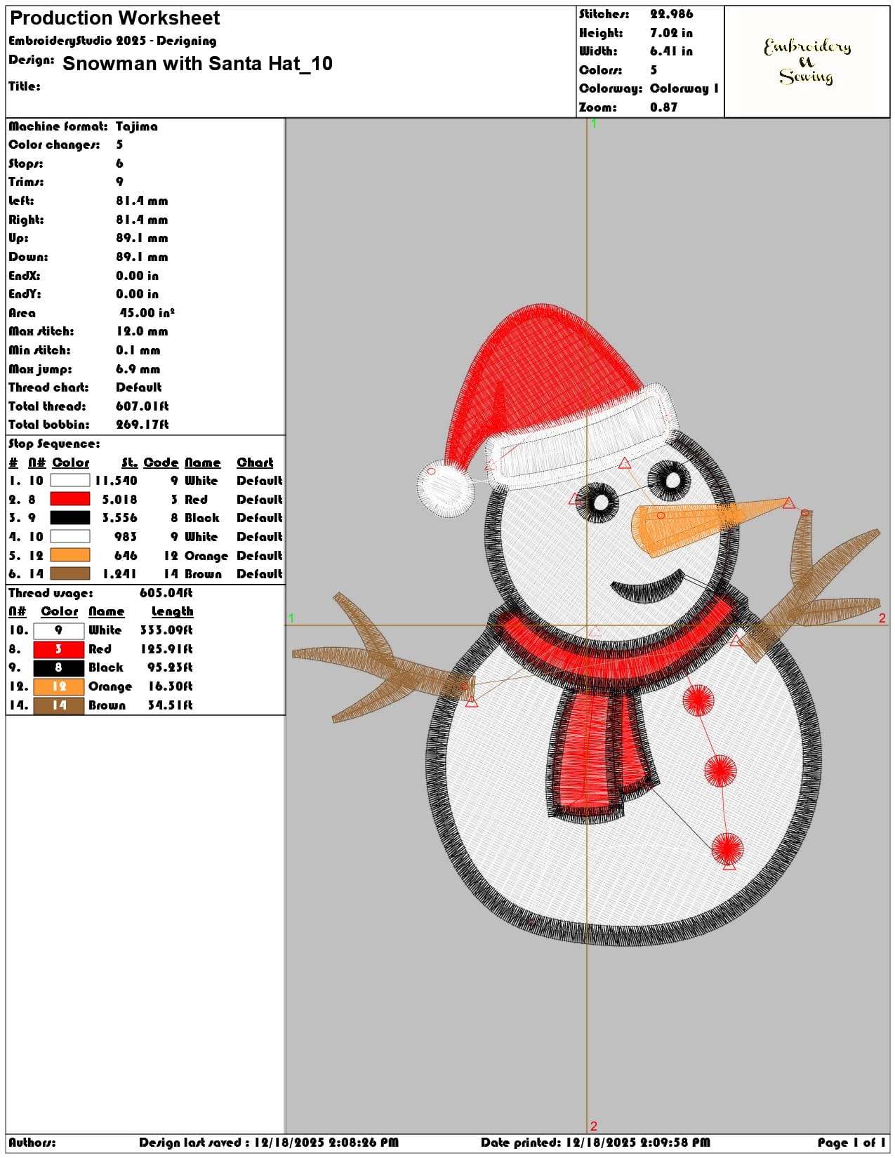Snowman with Santa Hat- Elegant embroidery design file - instant download — view 3