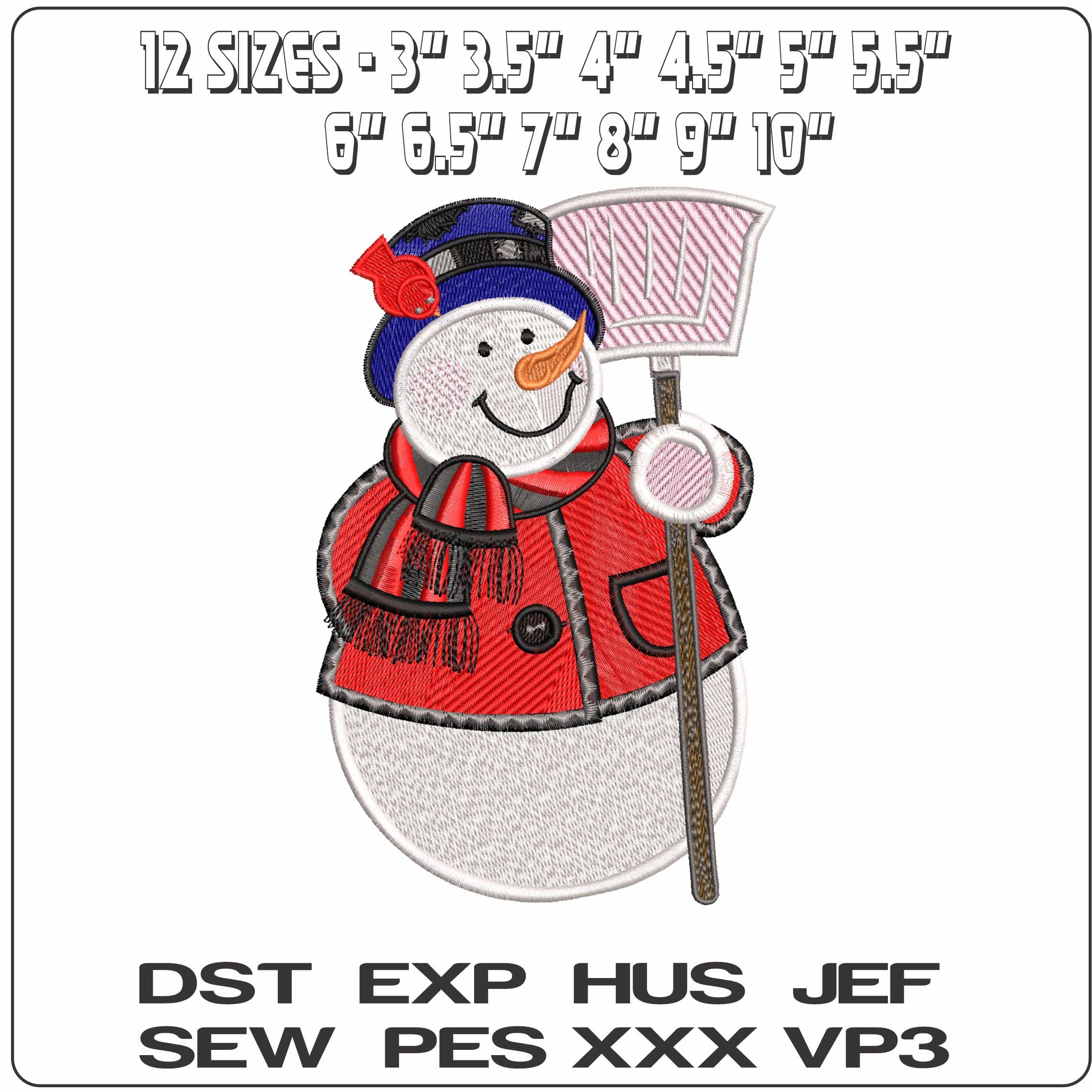 Snowman with Snow shovel- Elegant embroidery design file - instant download — view 2