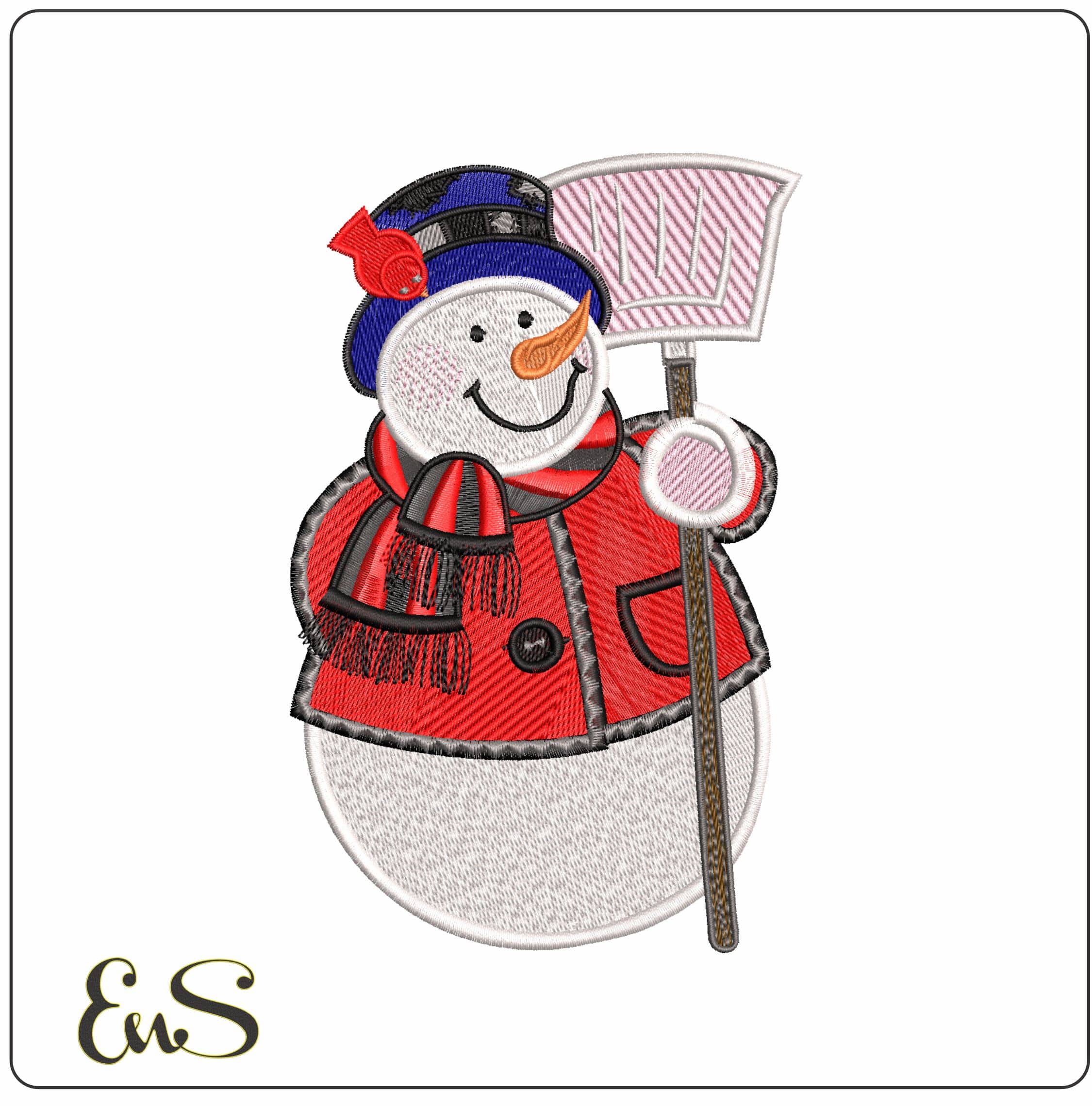 Snowman with Snow shovel- Elegant embroidery design file - instant download