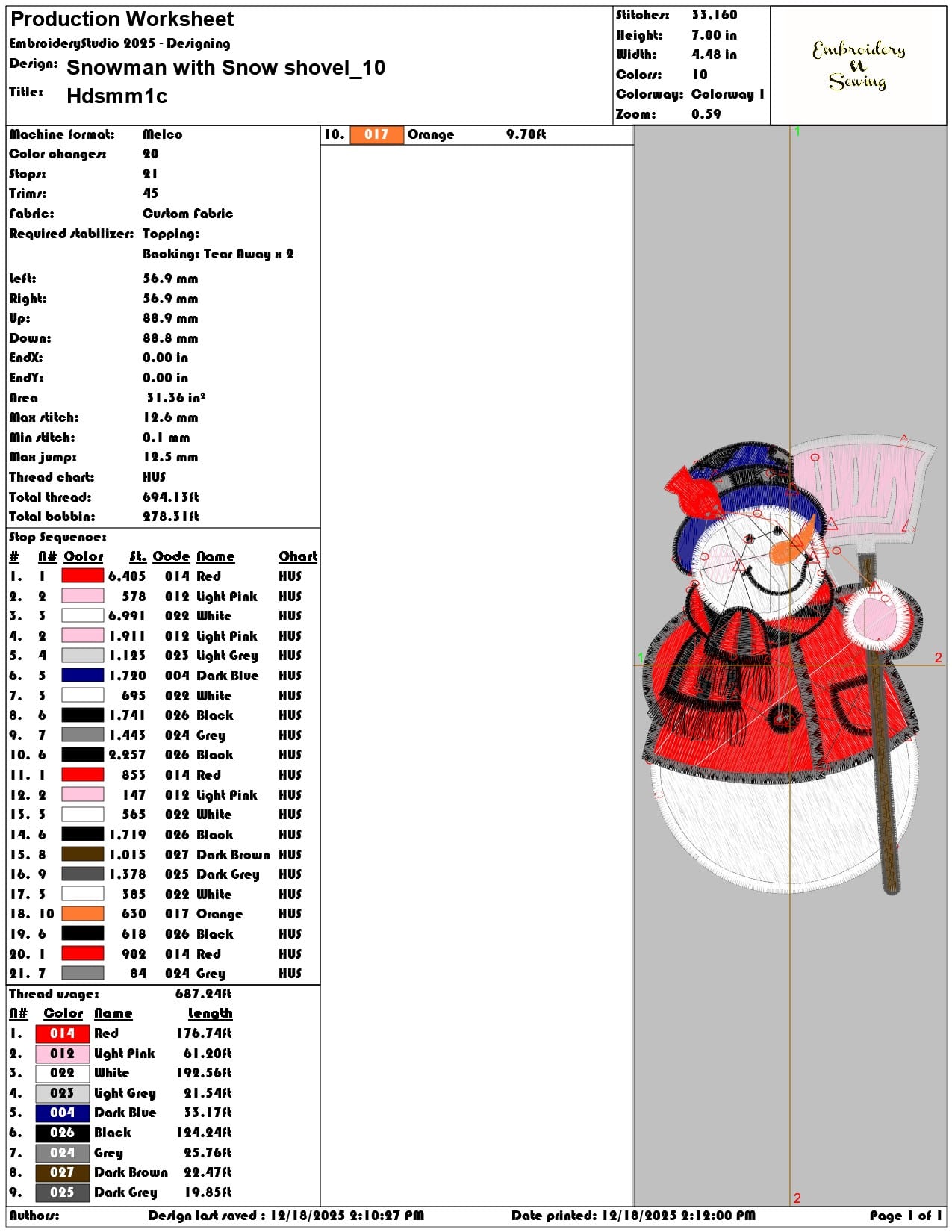 Snowman with Snow shovel- Elegant embroidery design file - instant download — view 3