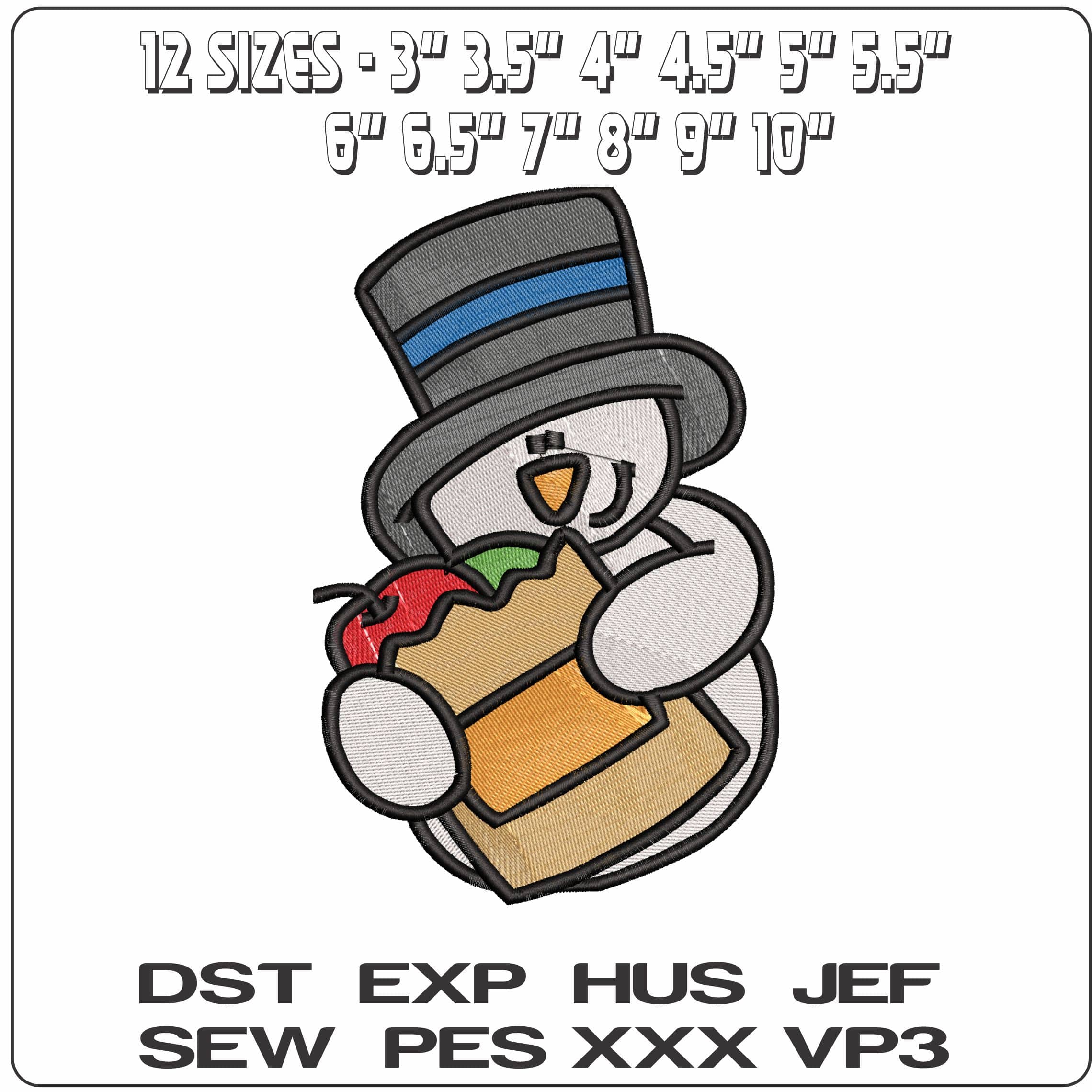 Snowman with Tophat and Christmas food- Elegant embroidery design file - instant download — view 2