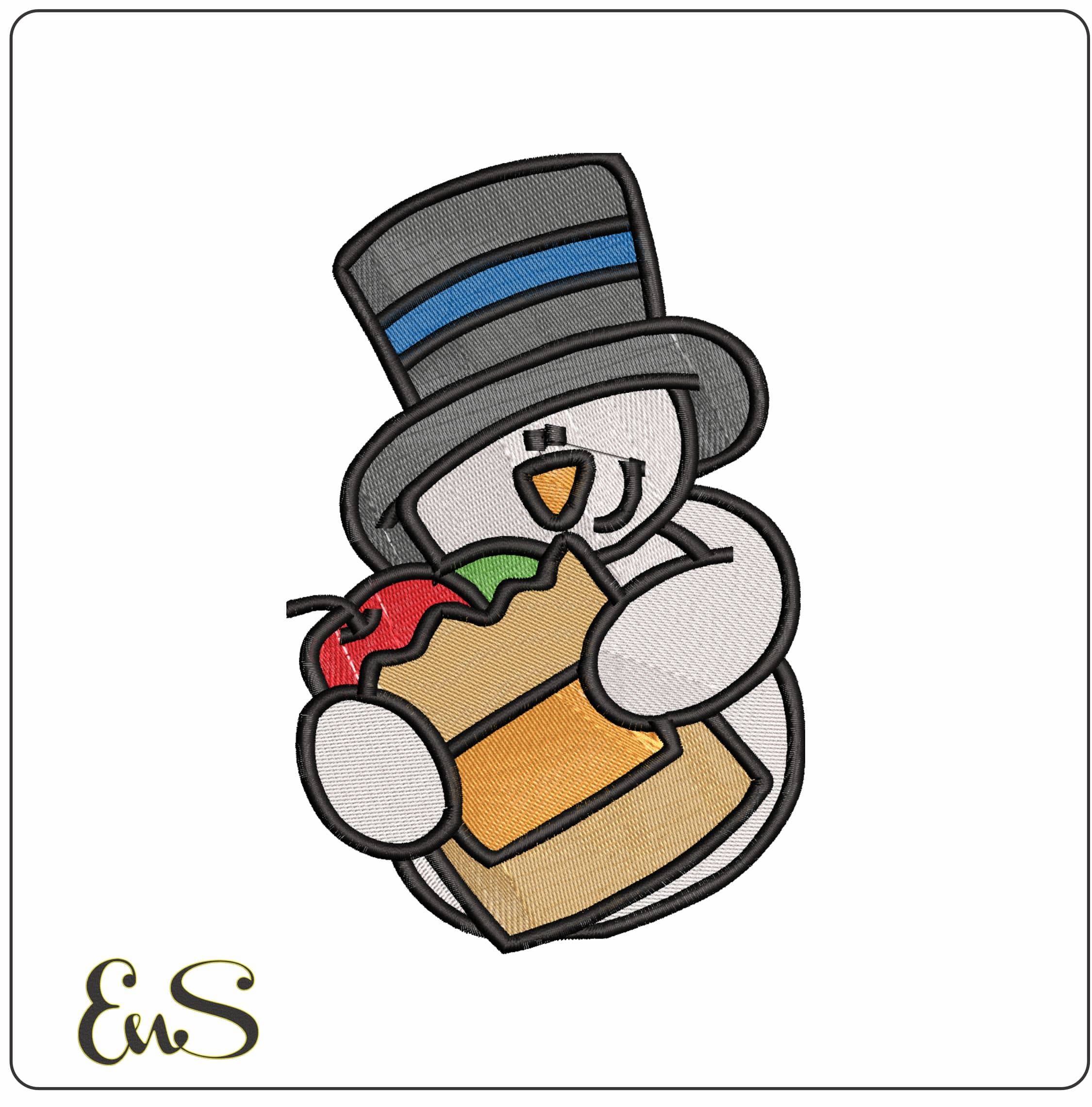Snowman with Tophat and Christmas food- Elegant embroidery design file - instant download
