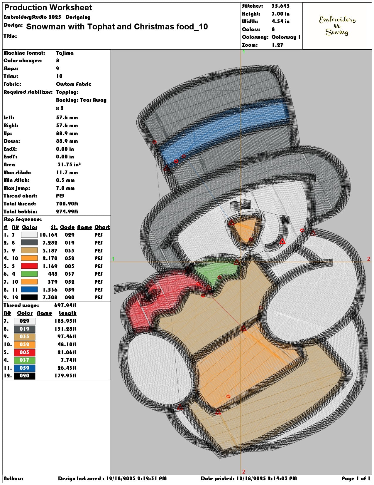 Snowman with Tophat and Christmas food- Elegant embroidery design file - instant download — view 3