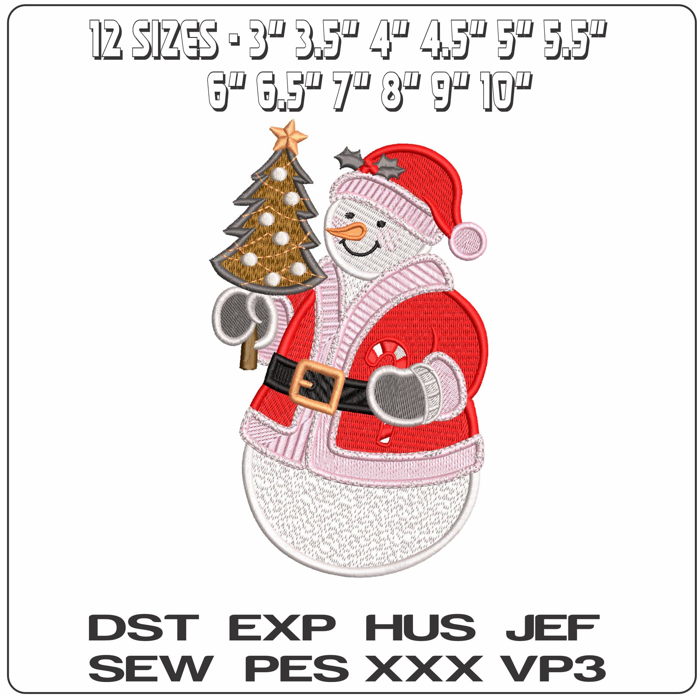 Snowman with Xmas Tree- Elegant embroidery design file - instant download — view 2