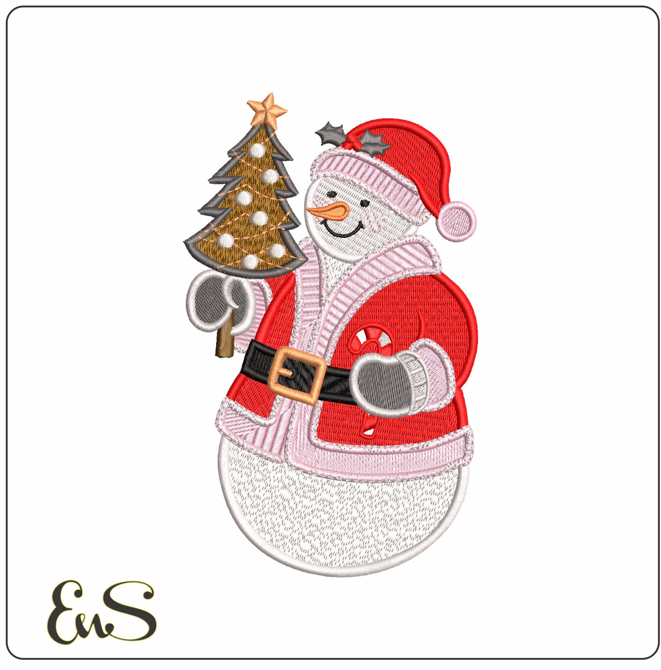 Snowman with Xmas Tree- Elegant embroidery design file - instant download