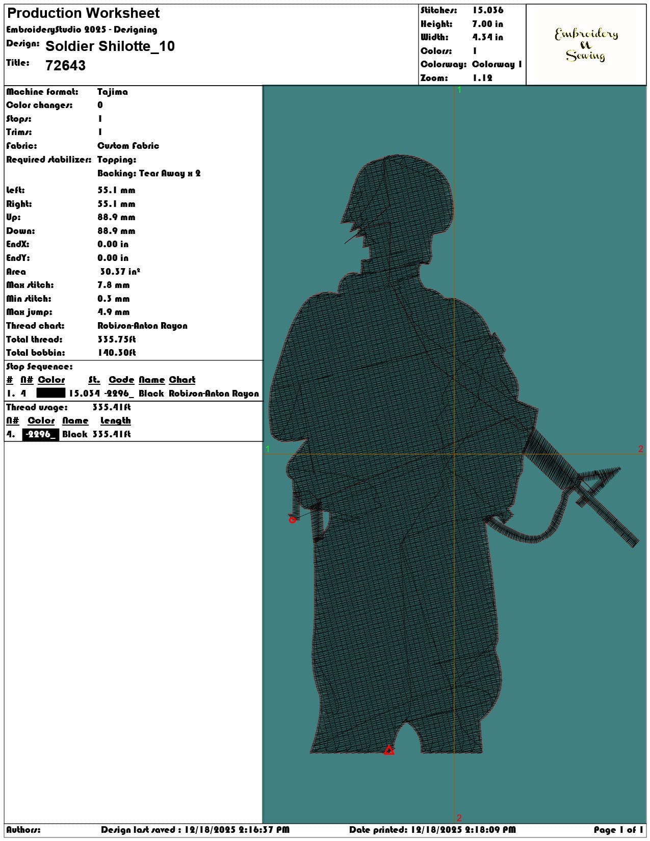 Soldier Shilotte- Elegant embroidery design file - instant download — view 3