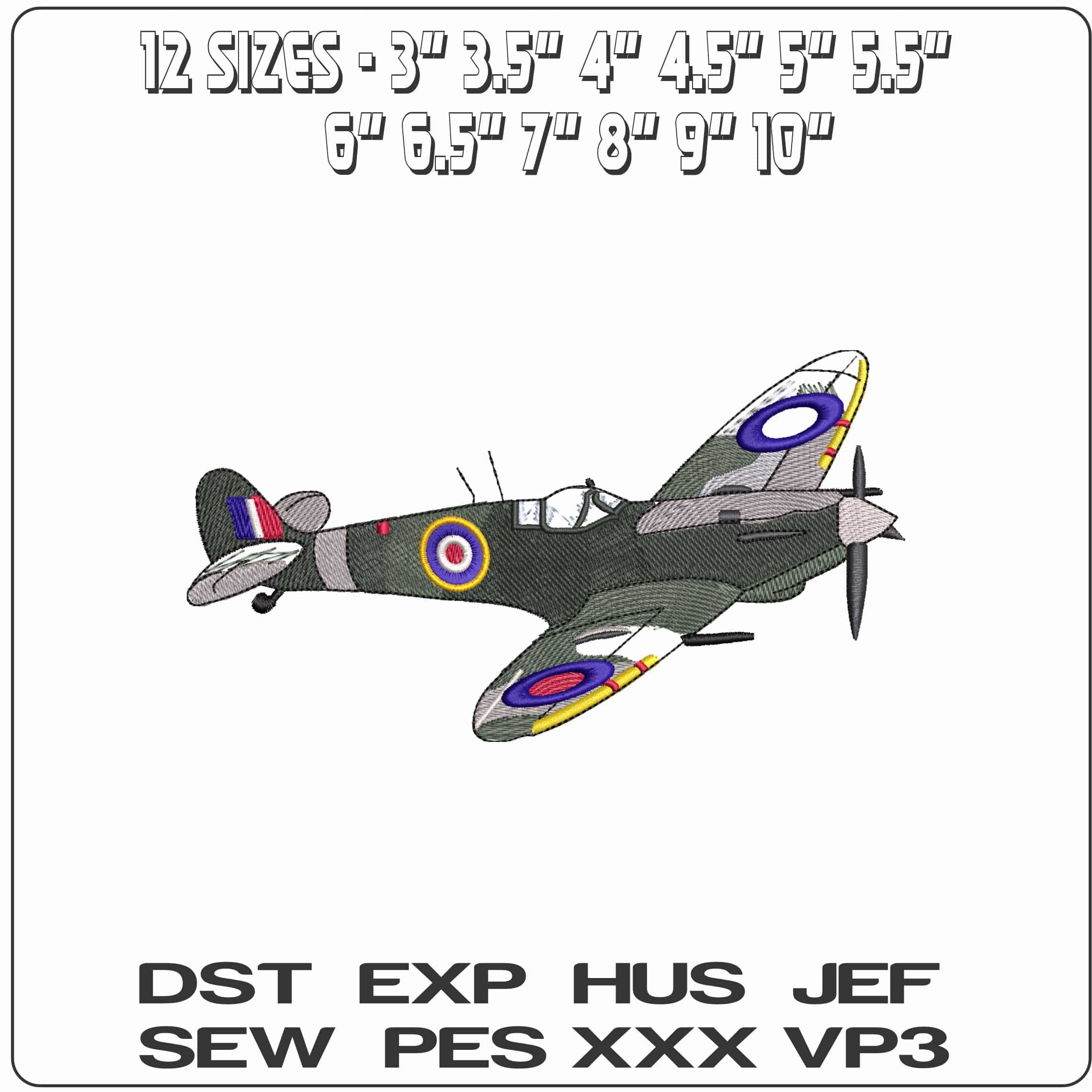 Spitfire Plane- Elegant embroidery design file - instant download — view 2
