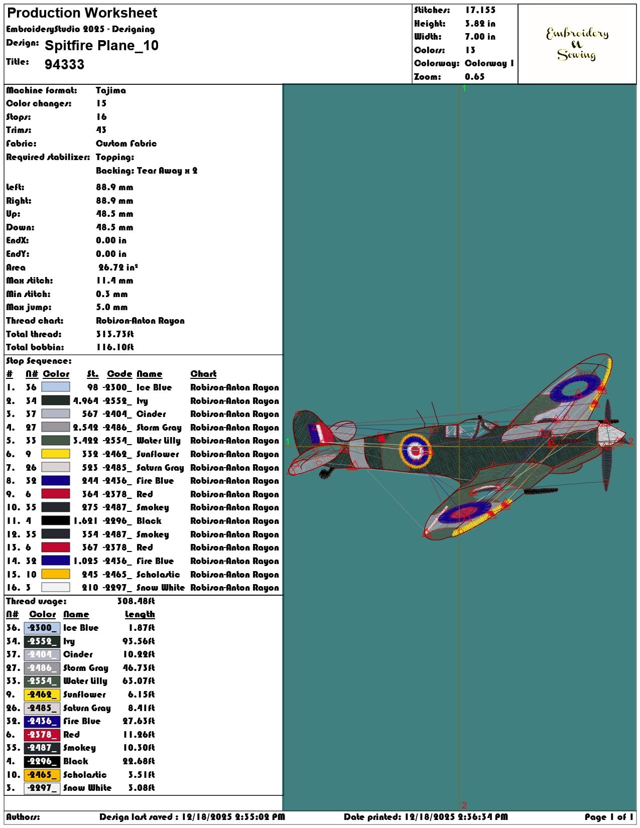 Spitfire Plane- Elegant embroidery design file - instant download — view 3