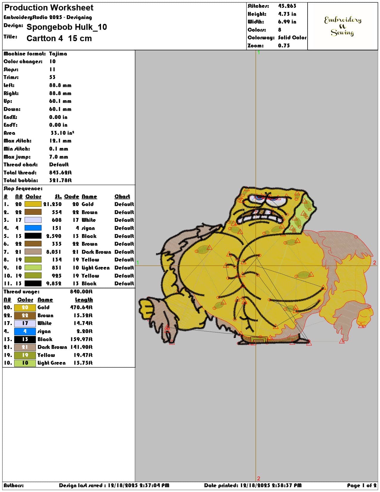 Spongebob Hulk- Elegant embroidery design file - instant download — view 3