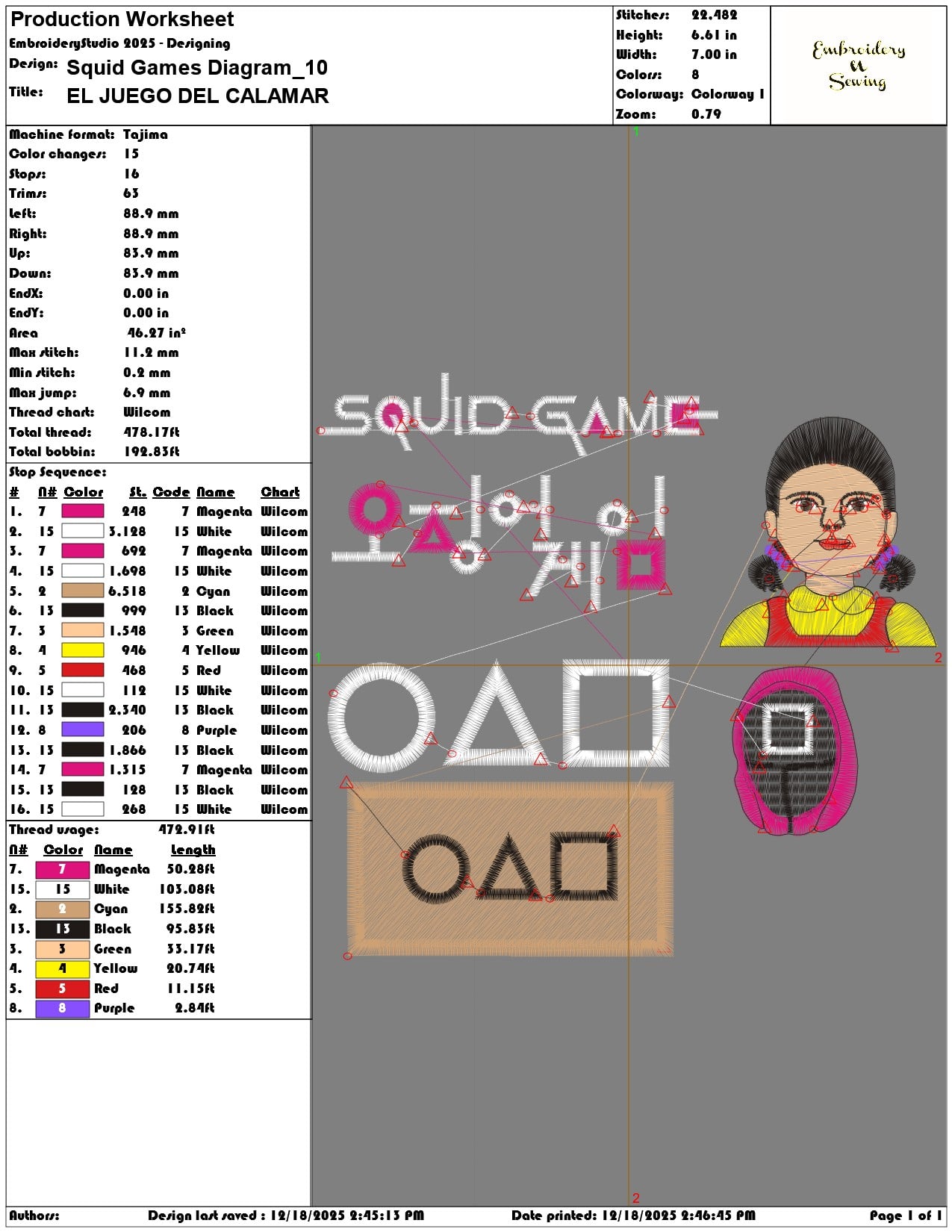 Squid Games Diagram- Elegant embroidery design file - instant download — view 3