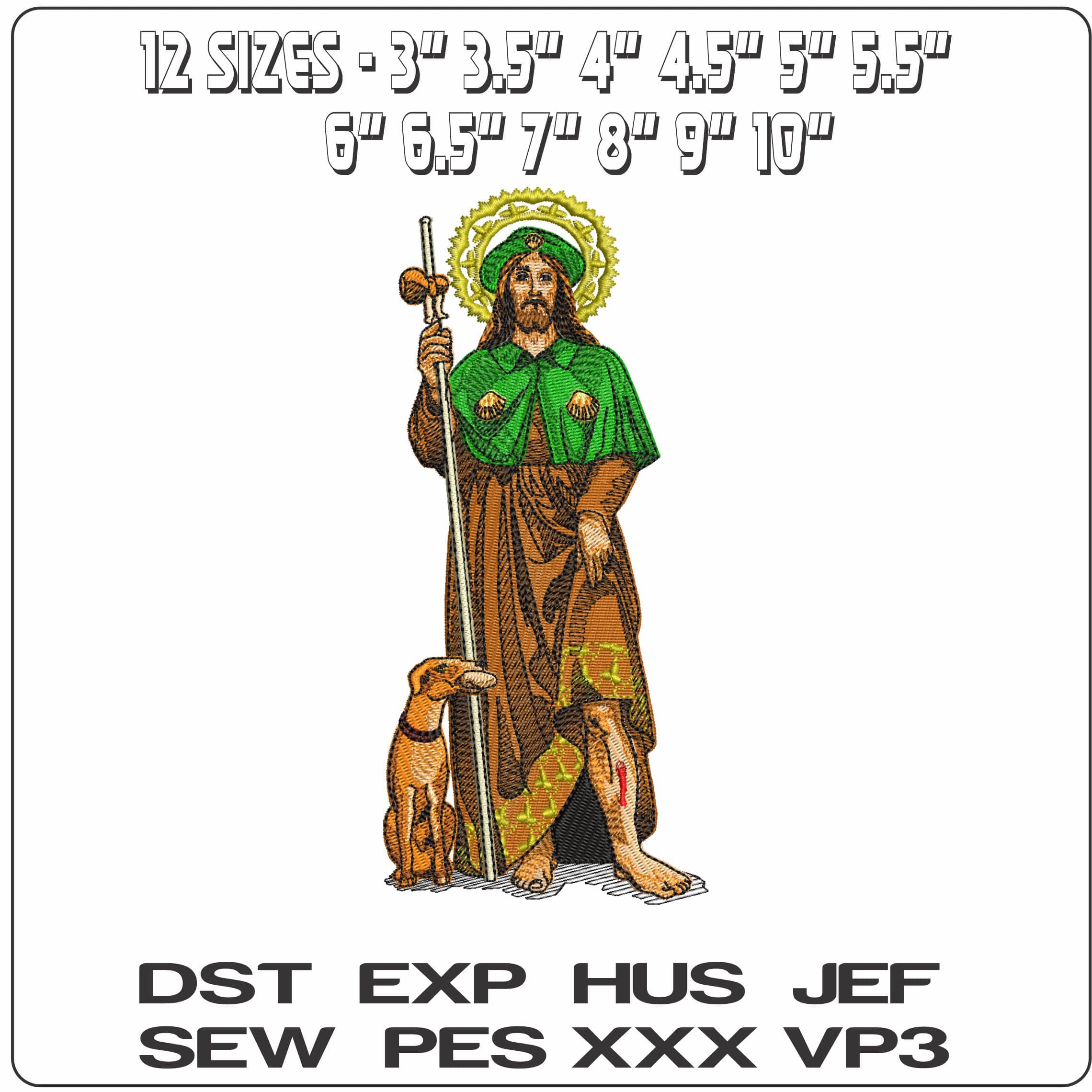 St San Roque Sick and Dogs- Elegant embroidery design file - instant download — view 2