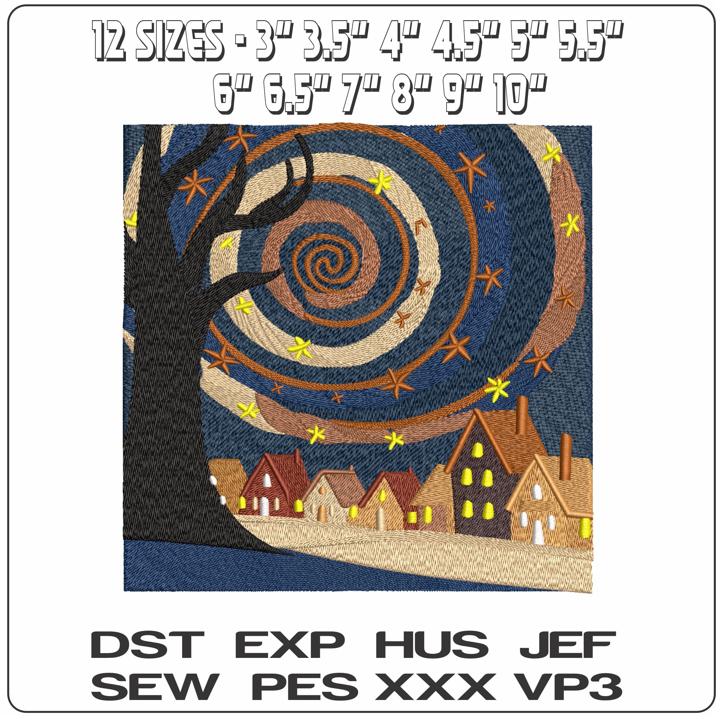 Starry night Swirly Sky- Elegant embroidery design file - instant download — view 2