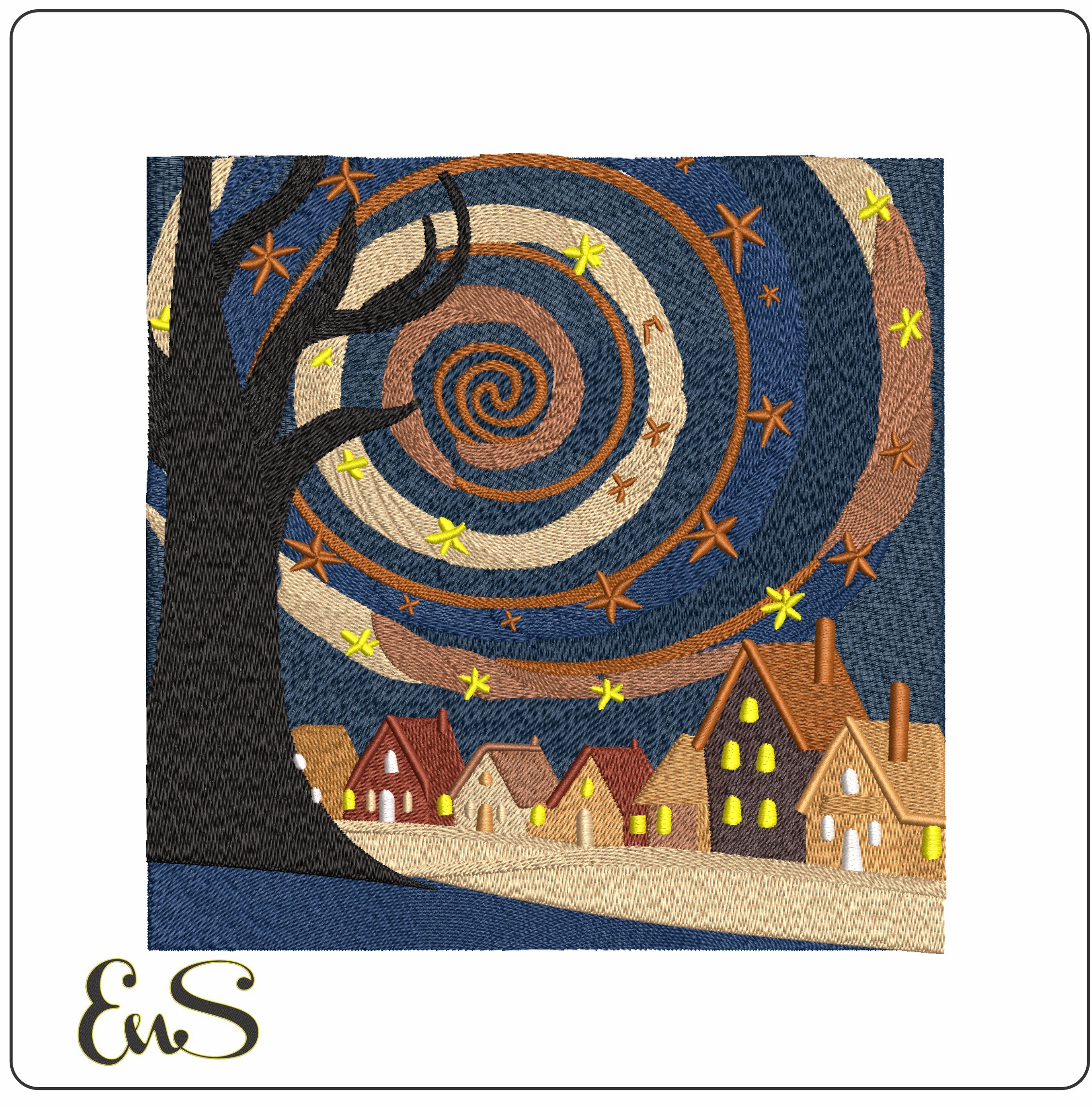 Starry night Swirly Sky- Elegant embroidery design file - instant download
