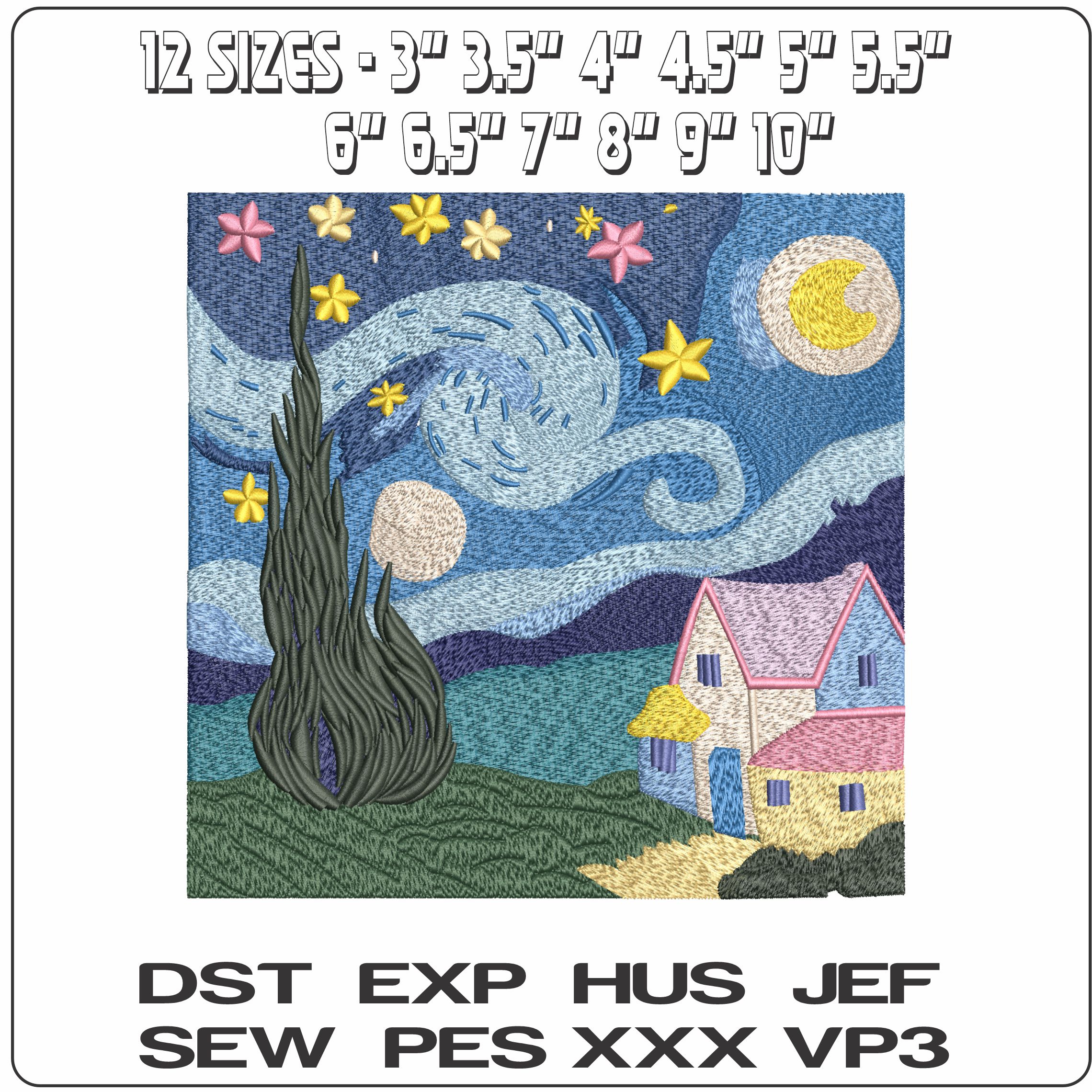 Starry night Van Gogh Painting- Elegant embroidery design file - instant download — view 2