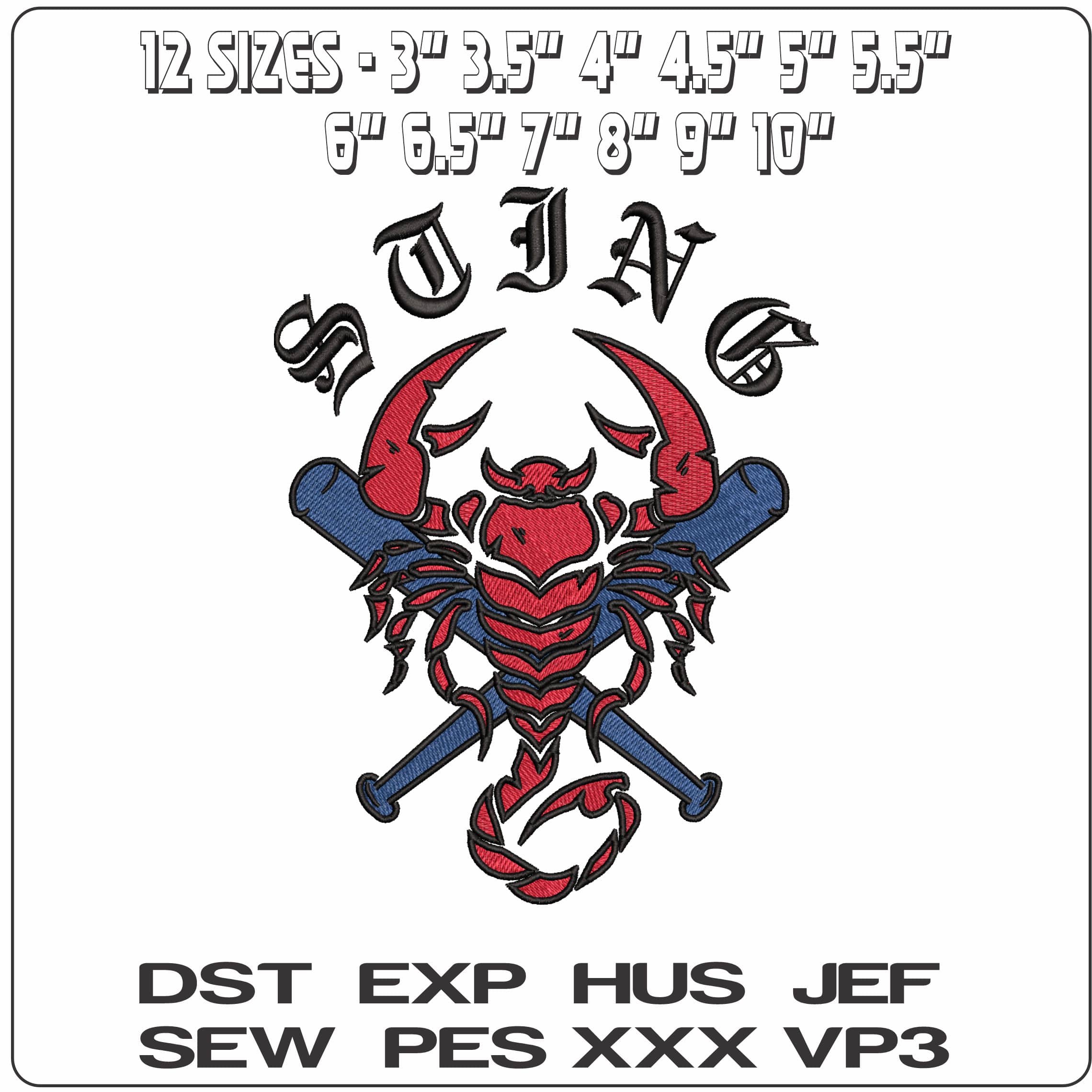 Sting Scorpion and Bats- Elegant embroidery design file - instant download — view 2