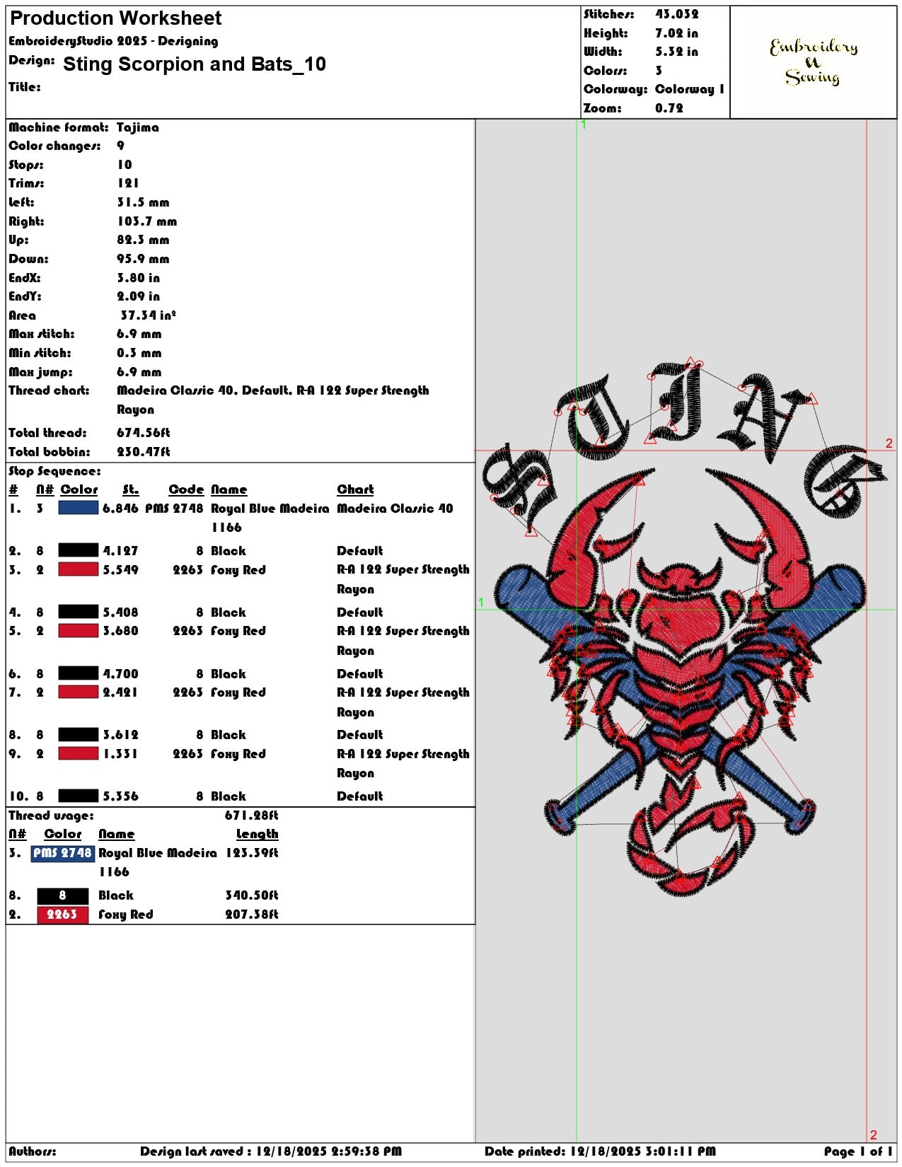 Sting Scorpion and Bats- Elegant embroidery design file - instant download — view 3