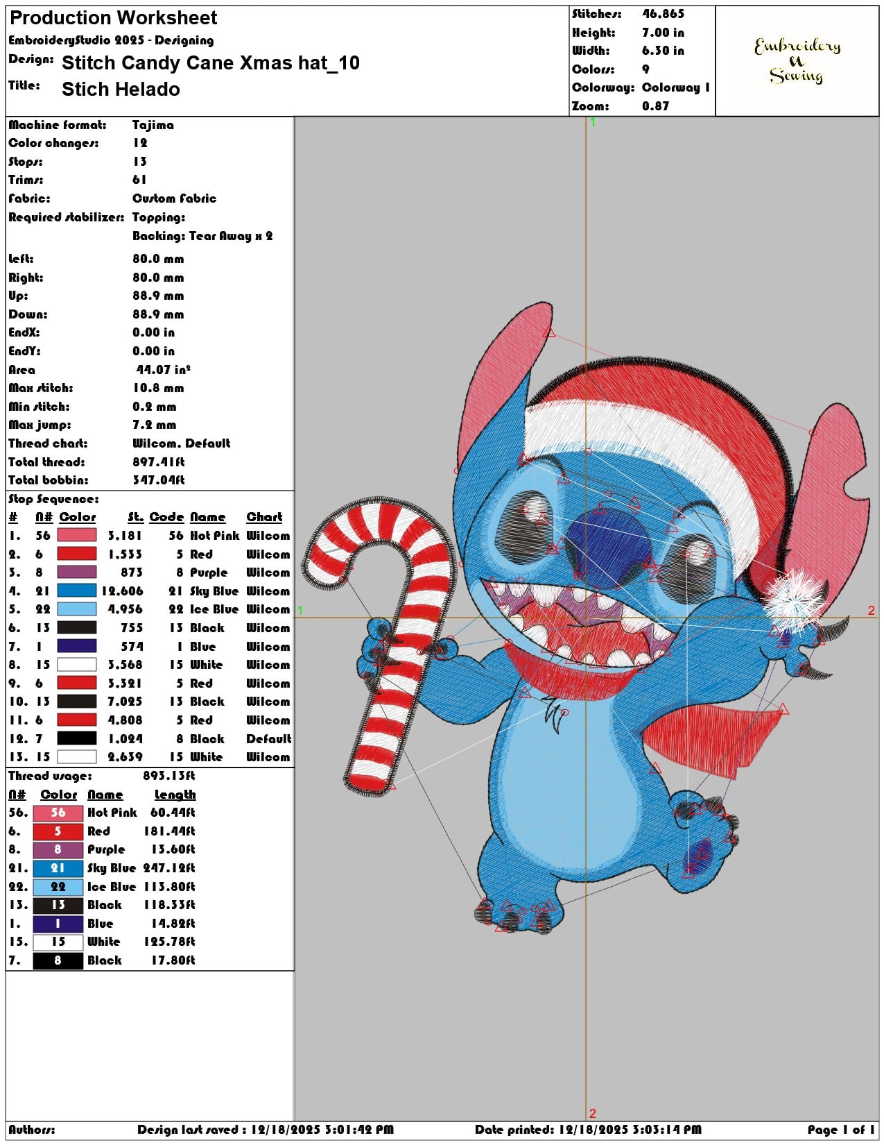 Stitch Candy Cane Xmas hat- Elegant embroidery design file - instant download — view 3