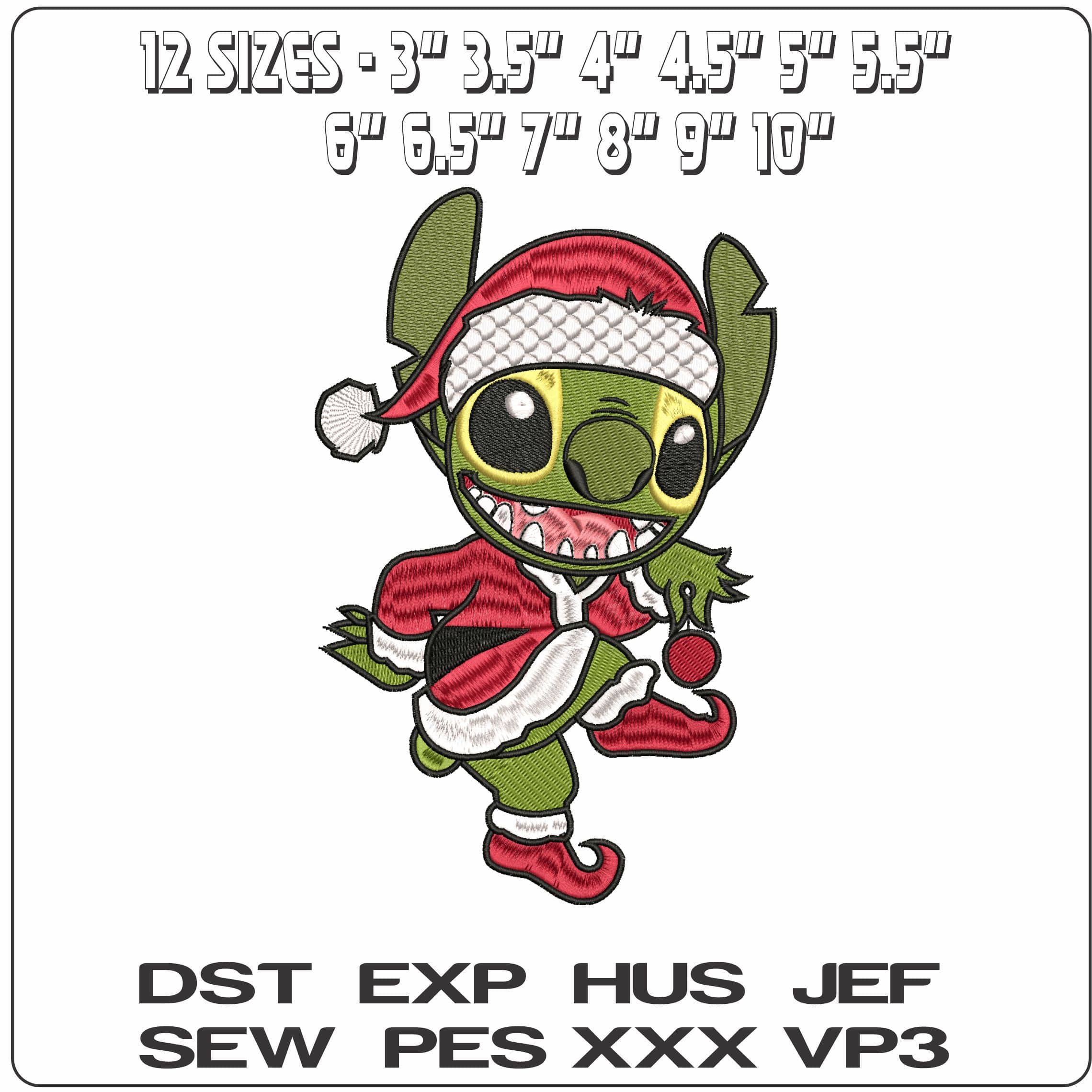 Stitch Grinch- Elegant embroidery design file - instant download — view 2
