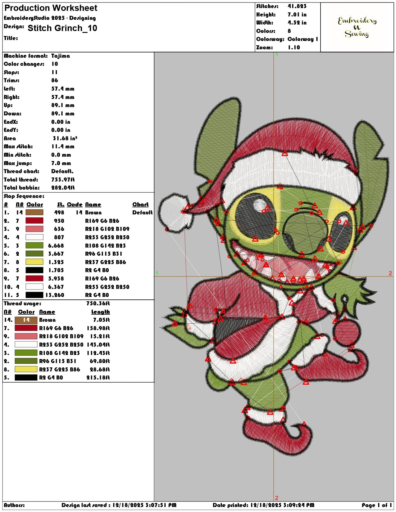 Stitch Grinch- Elegant embroidery design file - instant download — view 3