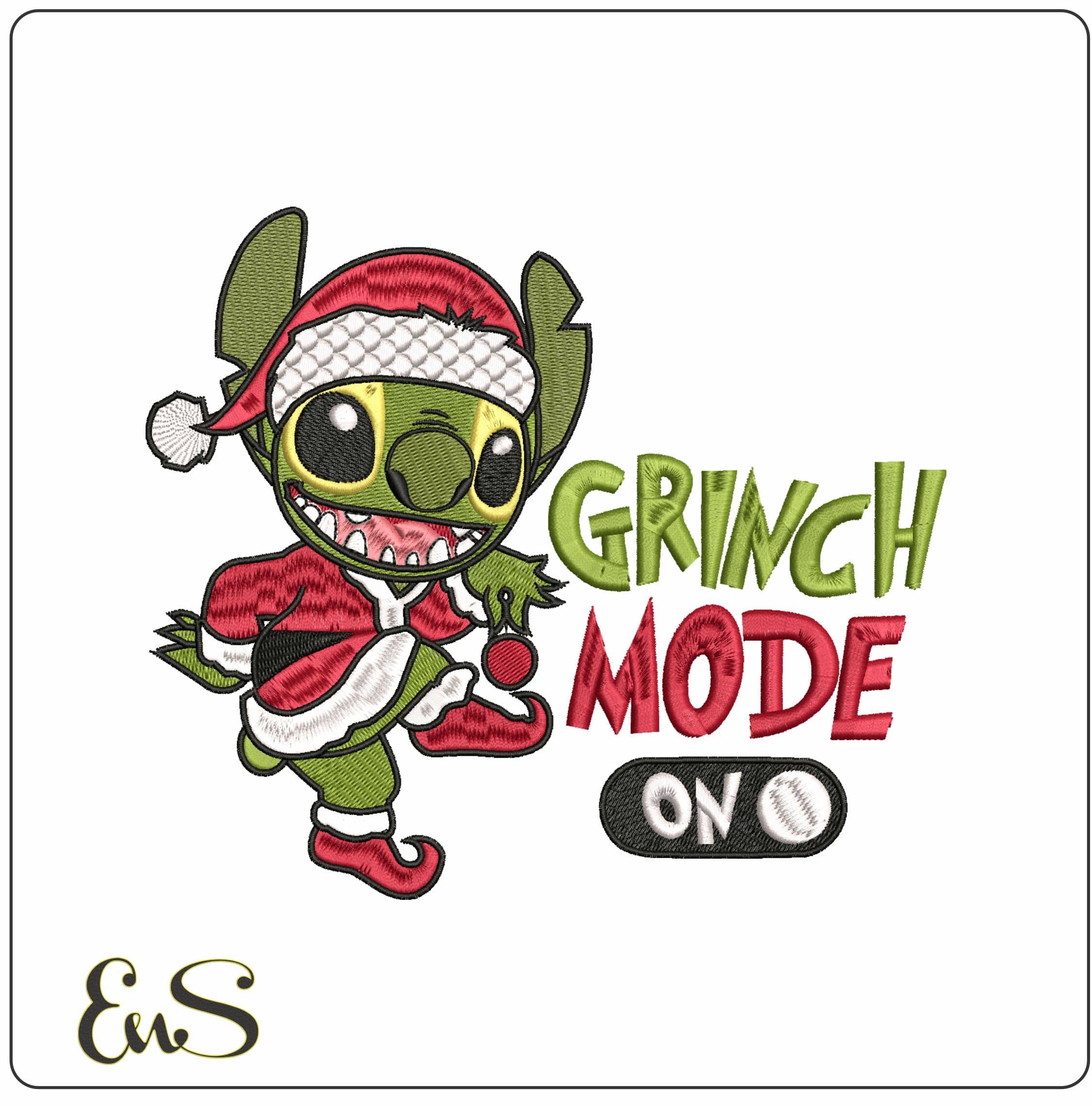 Stitch Grinch Mode Switch- Elegant embroidery design file - instant download