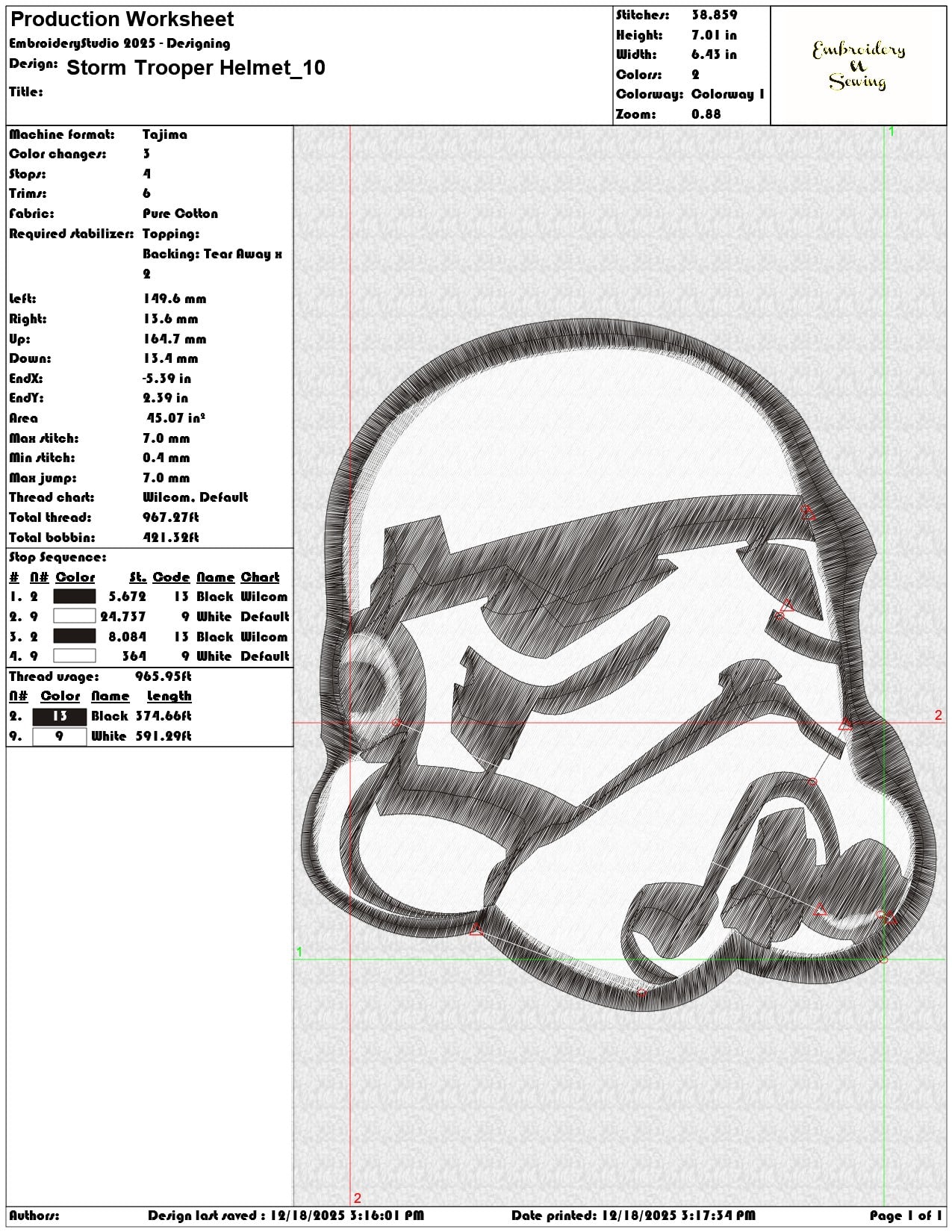 Storm Trooper Helmet- Elegant embroidery design file - instant download — view 3