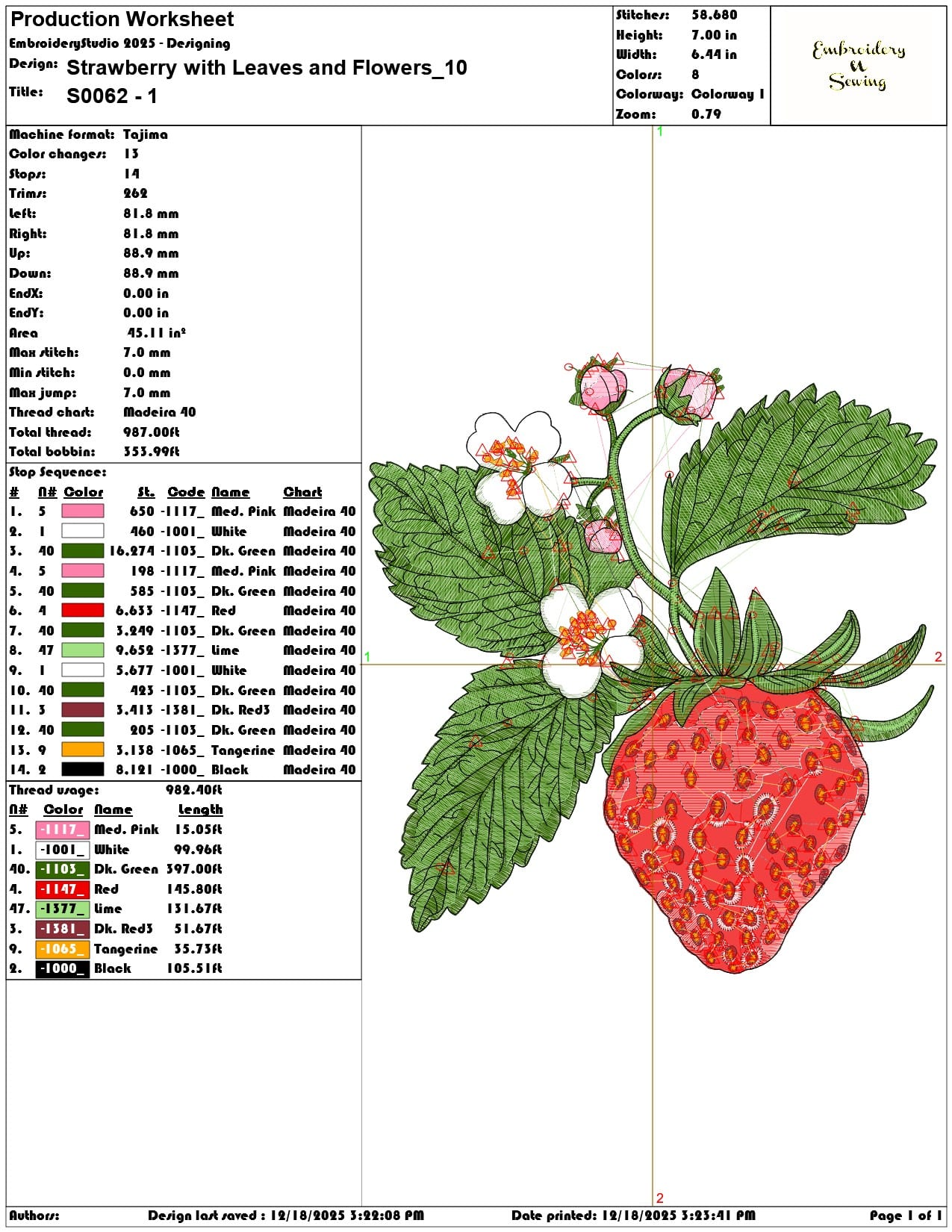 Strawberry with Leaves and Flowers- Elegant embroidery design file - instant download — view 3
