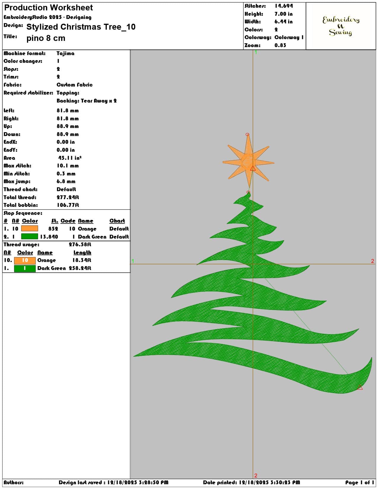 Stylized Christmas Tree- Elegant embroidery design file - instant download — view 3