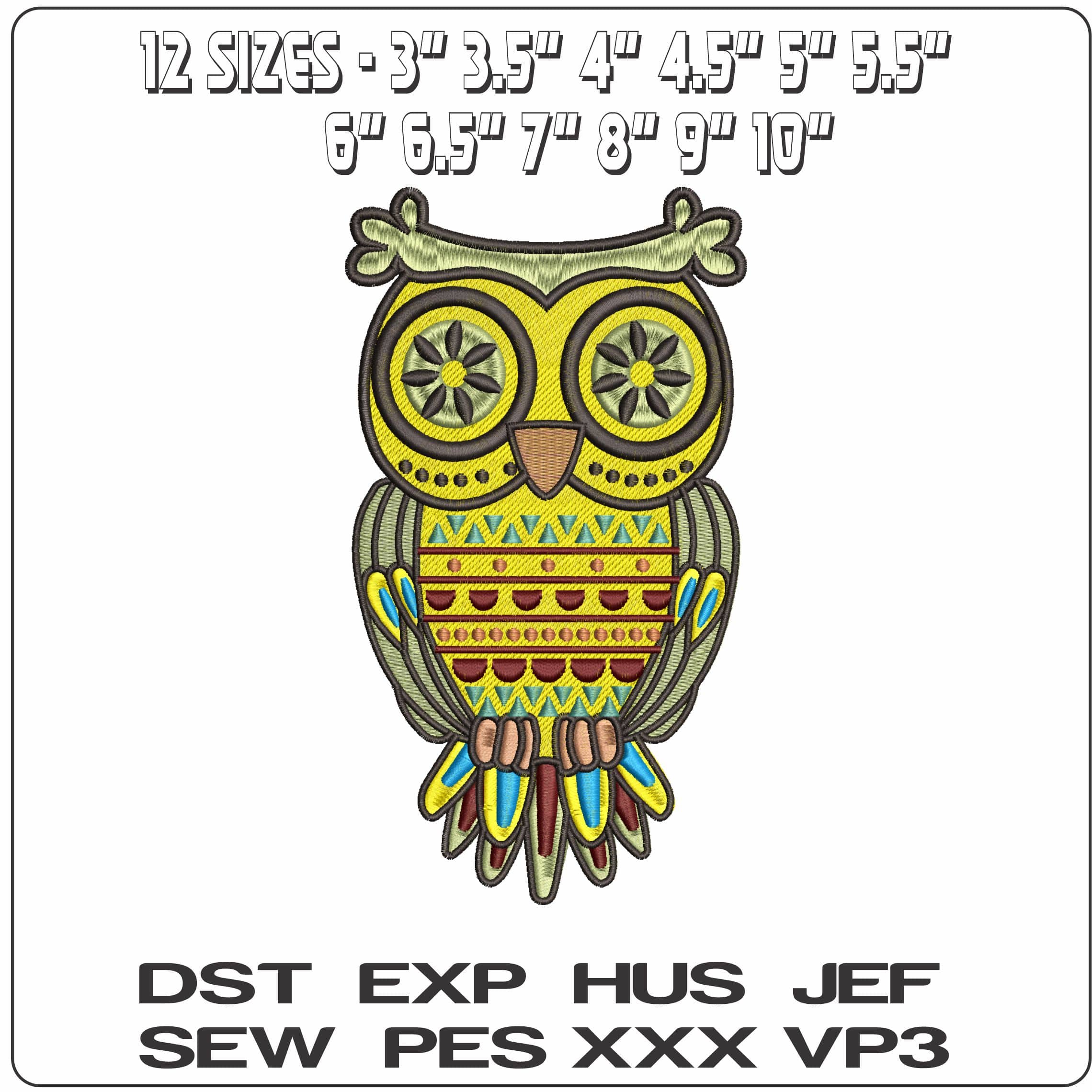 Summer Owl- Elegant embroidery design file - instant download — view 2