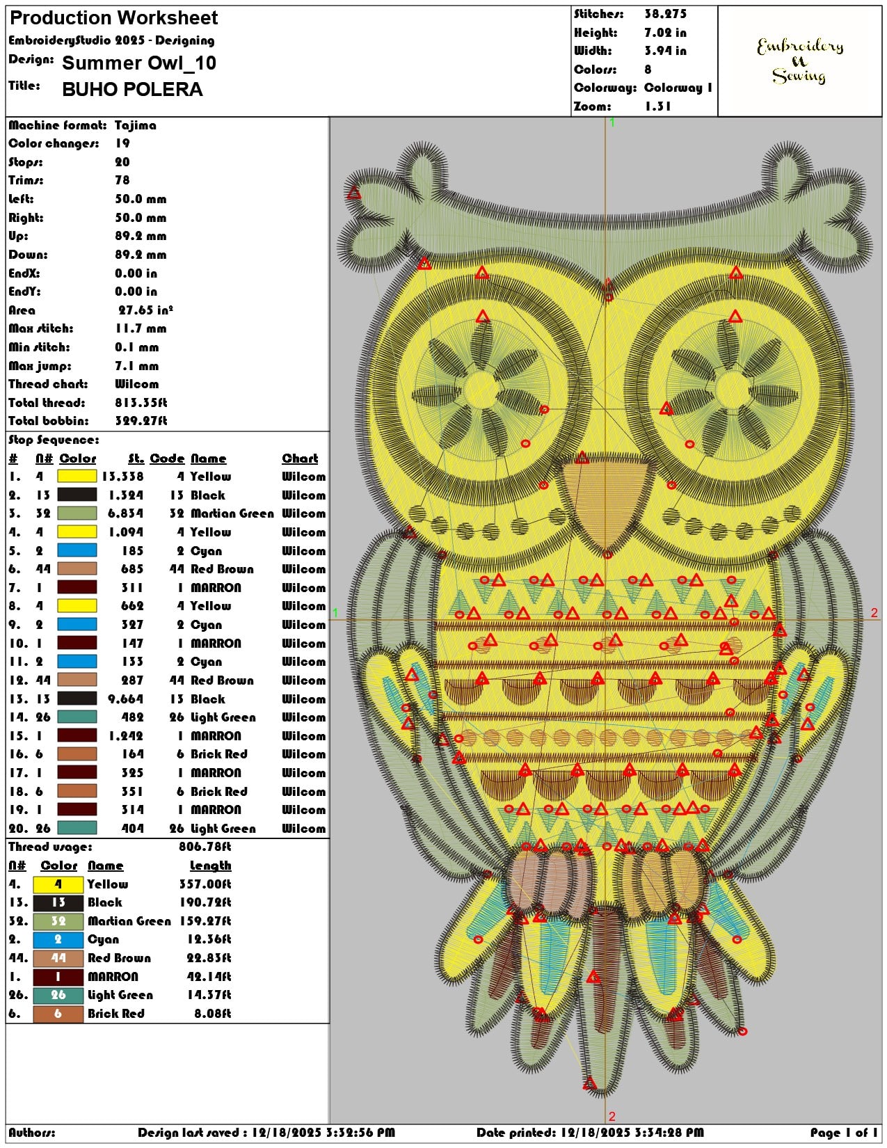 Summer Owl- Elegant embroidery design file - instant download — view 3