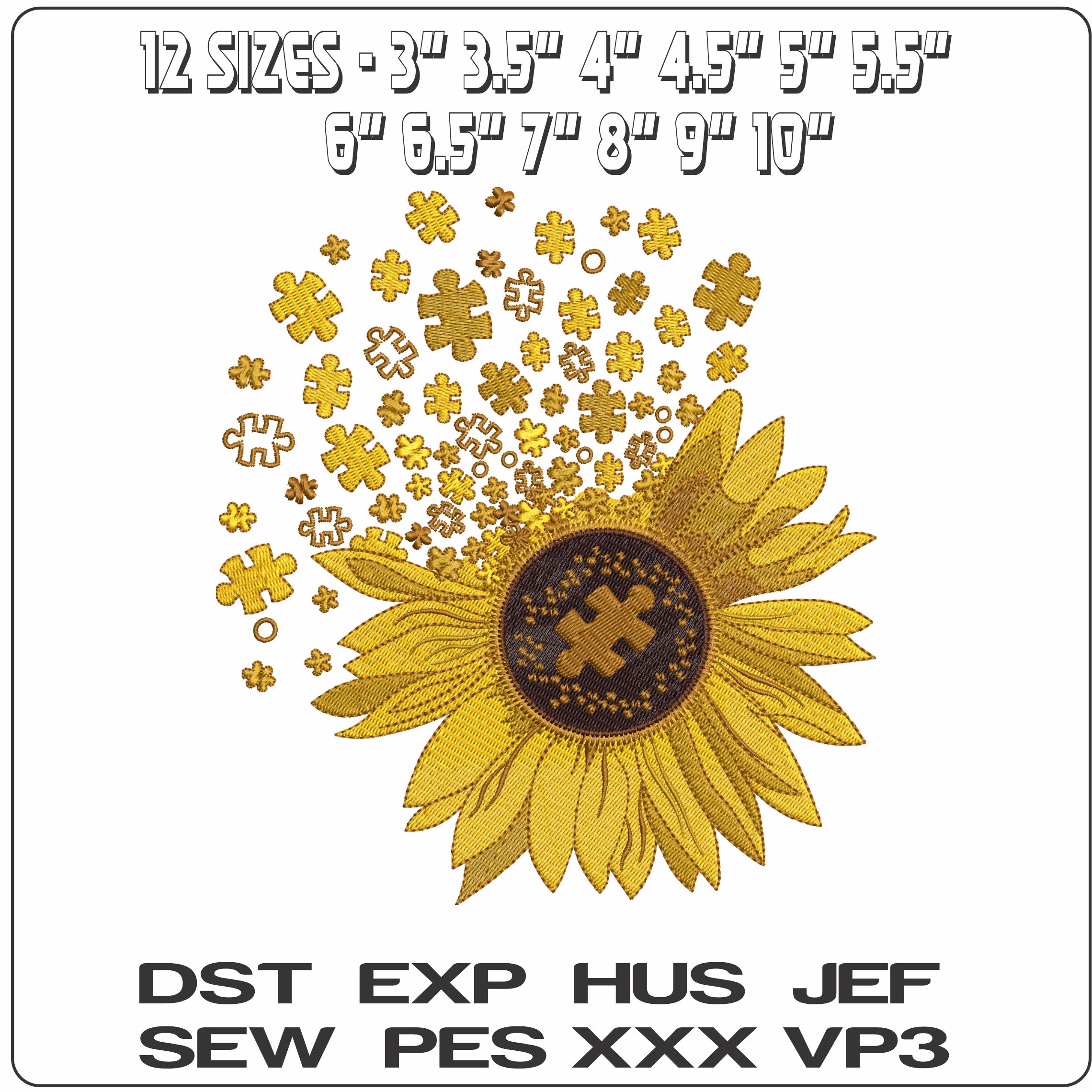 Sunflower Puzzle break- Elegant embroidery design file - instant download — view 2