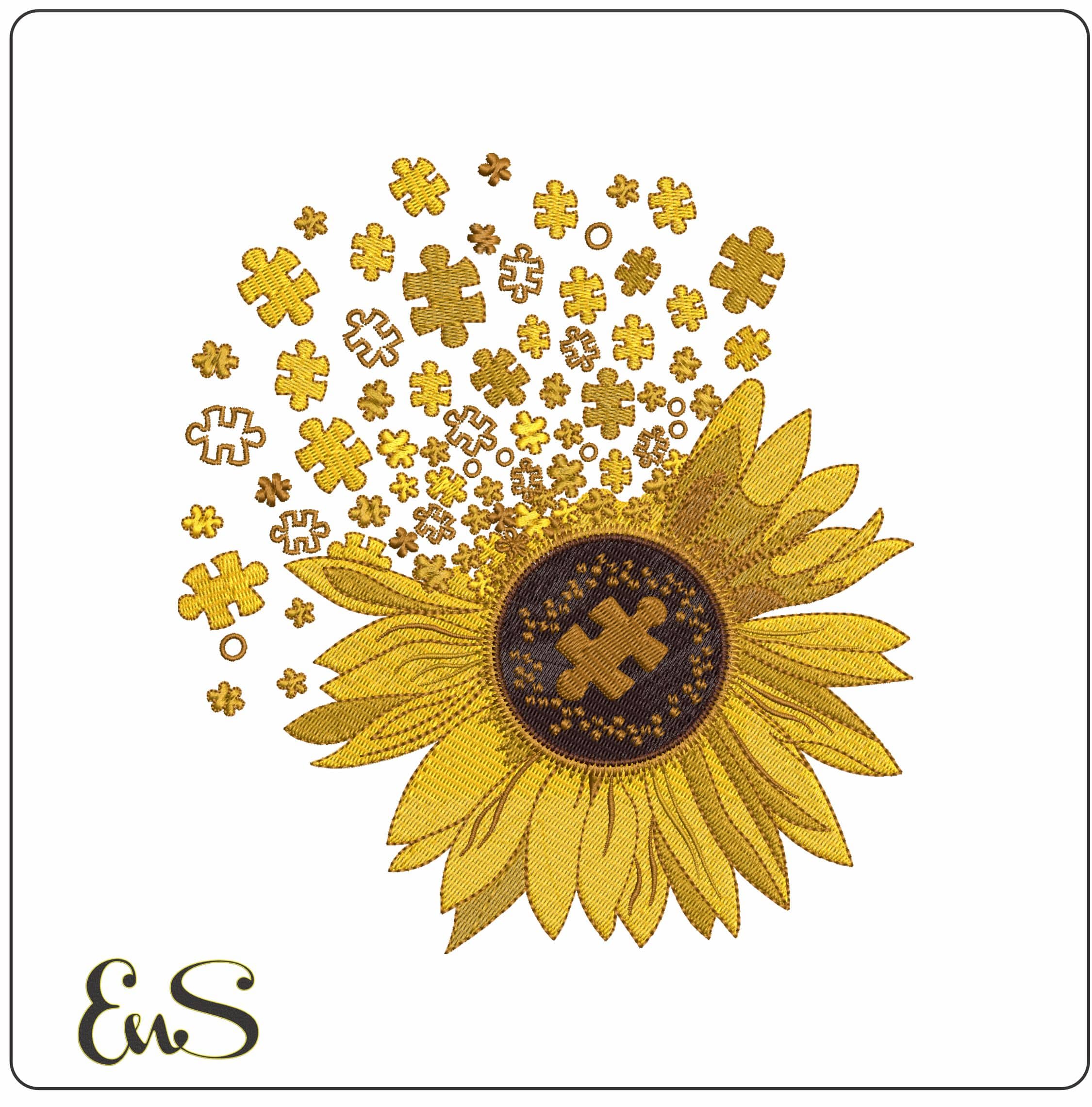 Sunflower Puzzle break- Elegant embroidery design file - instant download