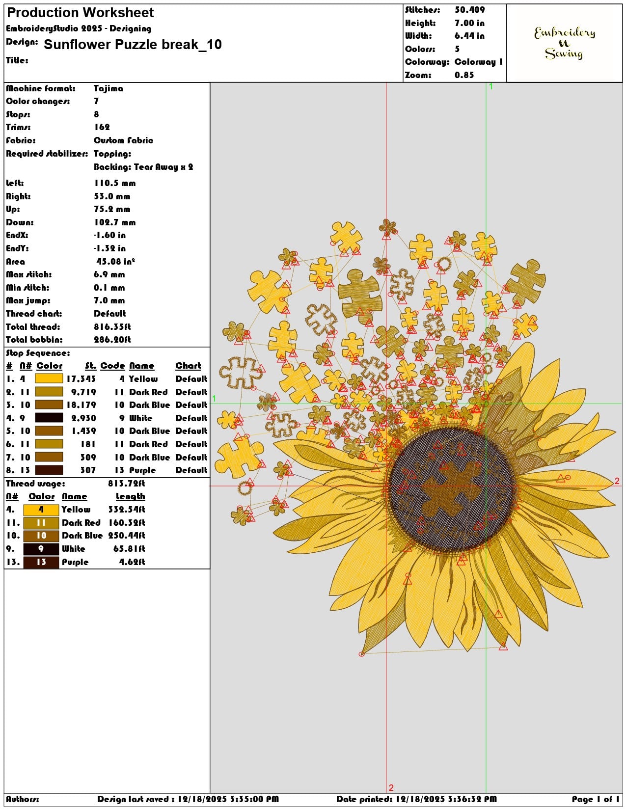 Sunflower Puzzle break- Elegant embroidery design file - instant download — view 3