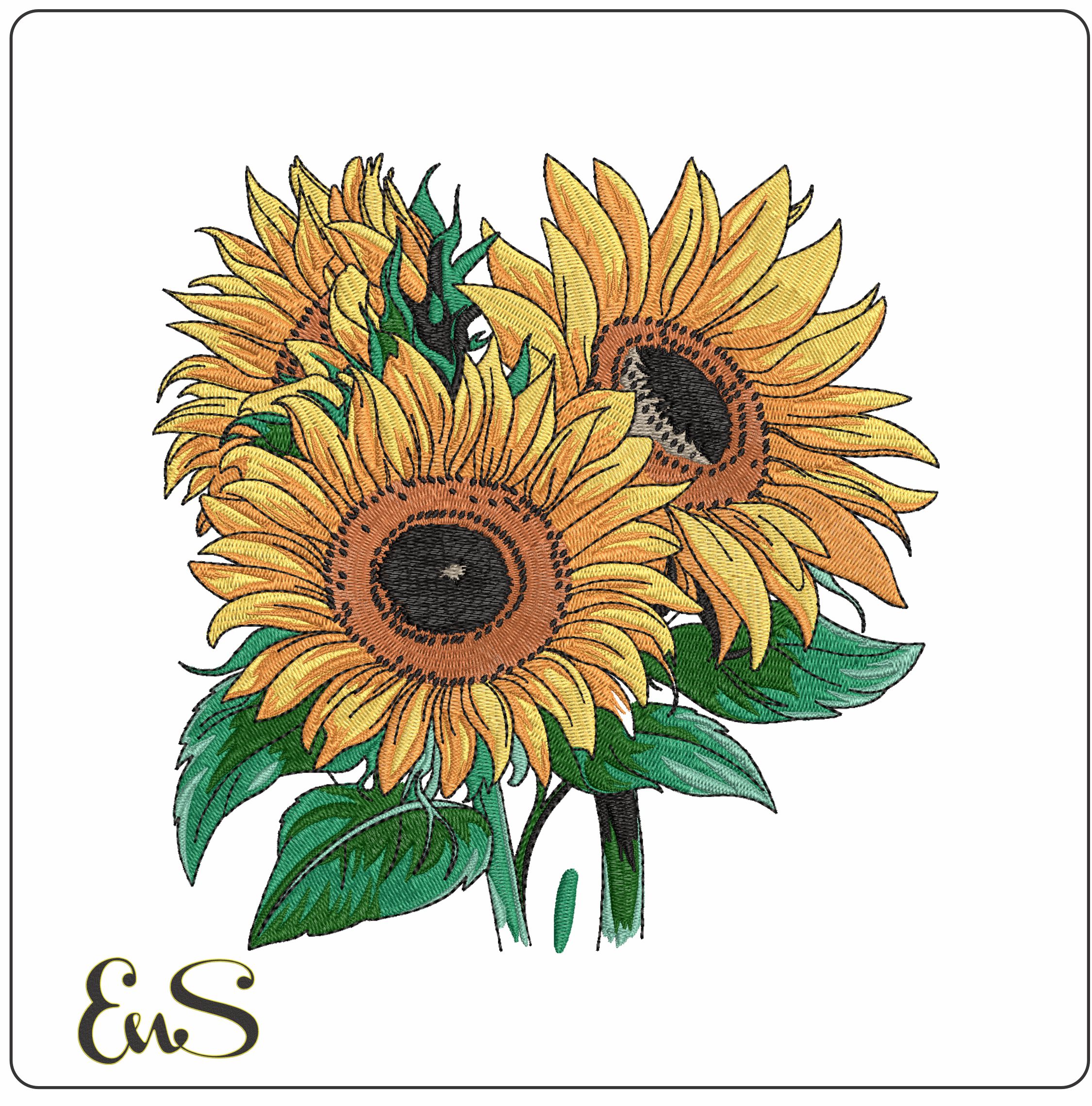 Sunflowers- Elegant embroidery design file - instant download