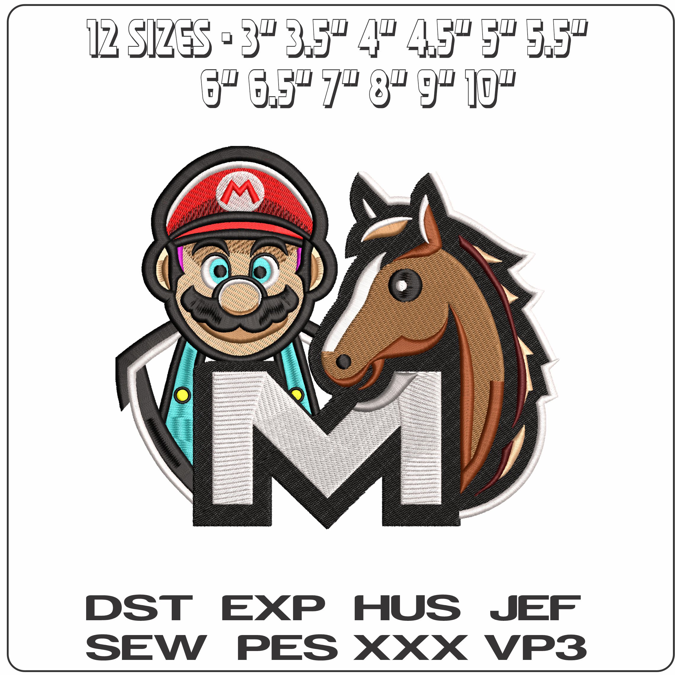 Super Mario and Horse with M- Elegant embroidery design file - instant download — view 2
