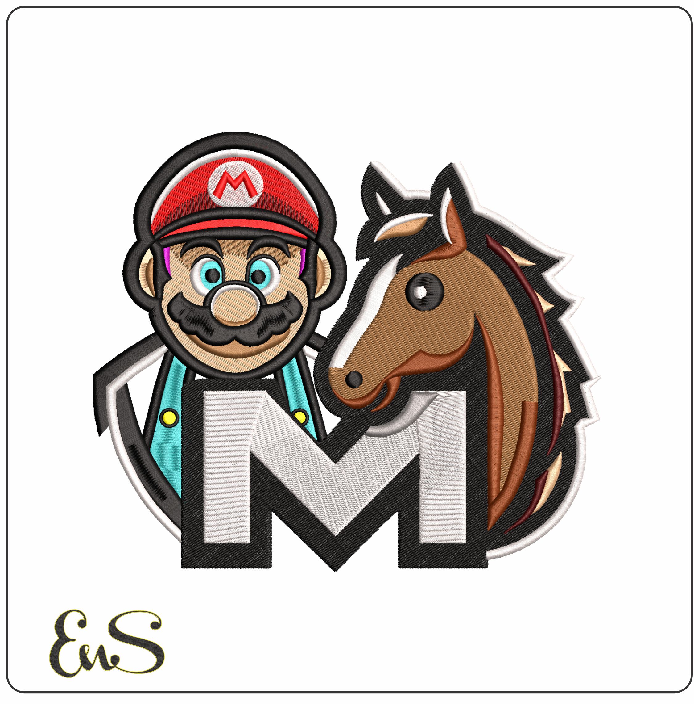 Super Mario and Horse with M- Elegant embroidery design file - instant download