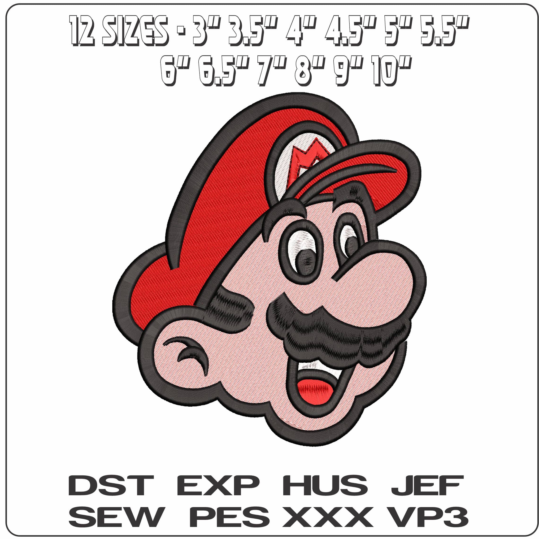 Super Mario Head- Elegant embroidery design file - instant download — view 2