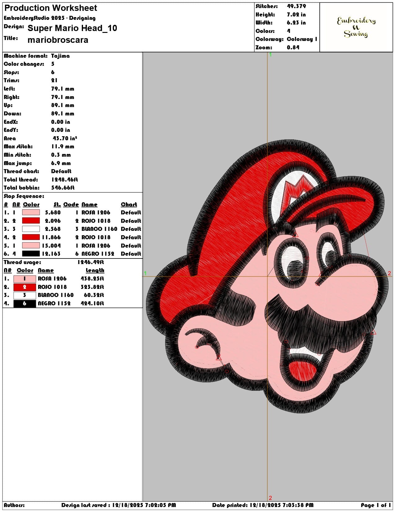Super Mario Head- Elegant embroidery design file - instant download — view 3